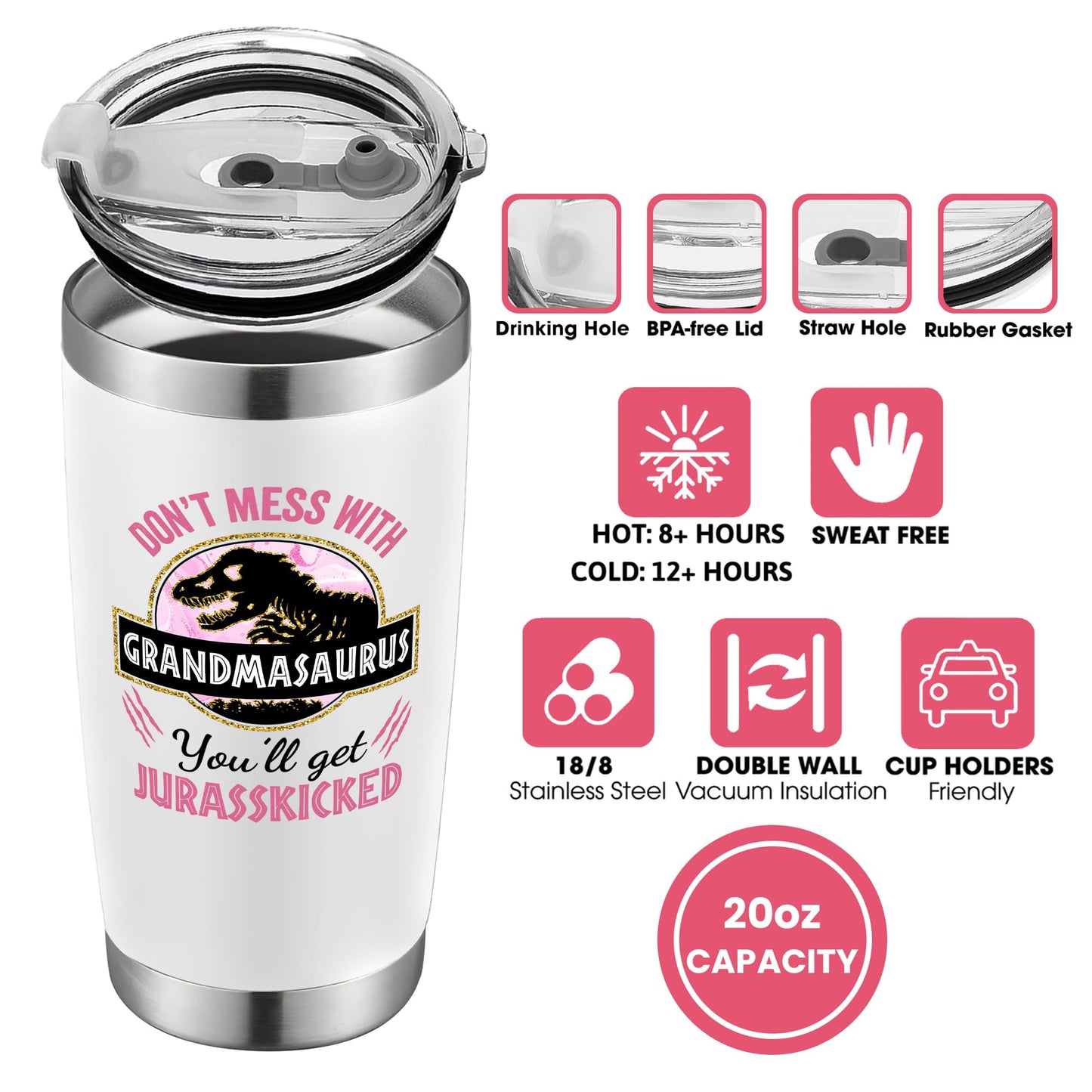 GINGULMINA Grandma Gifts - Birthday Gifts for Grandma - Mothers Day, Christmas Gift Ideas for Grandmother from Grandchildren, Granddaughter, Grandson, Grandkids - 20 Oz Stainless Steel Tumbler