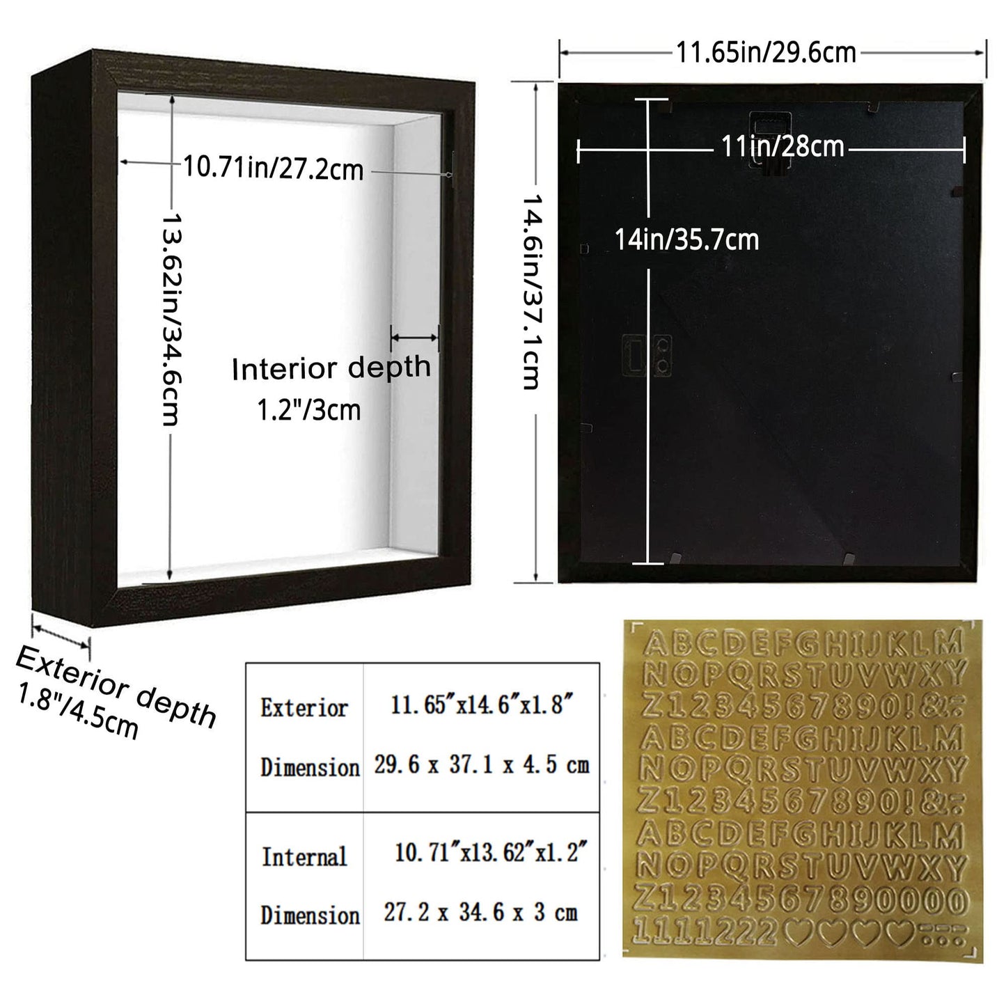 TouYinger 11x14 Shadow Box Frame Display Case with Letter Stickers, Graduation Memories Frame, Display Case Box for Memorabilia, Wedding Memories, Crafts, Tickets and Photos (3Pcs-Black, 11x14)