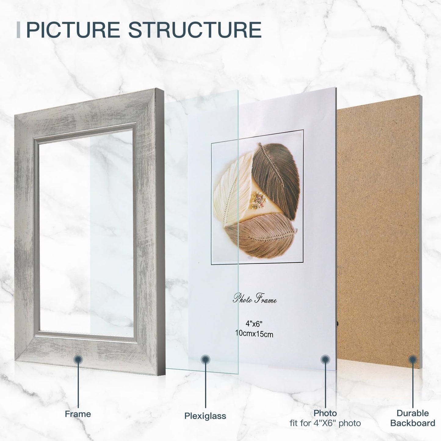 4x6 Picture Frames Set of 4 Rustic Retro Photo Frame with plexiglass Glass Wall Mount and Tabletop Display Family Friends Wedding Gift