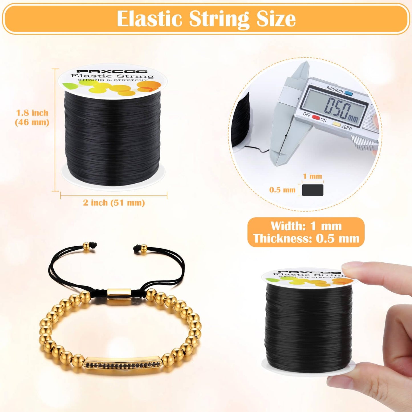 Black Elastic Stretchy String , Paxcoo Stretch Bead Cord for Bracelets, Necklaces, Jewelry Making and Beading Supplies