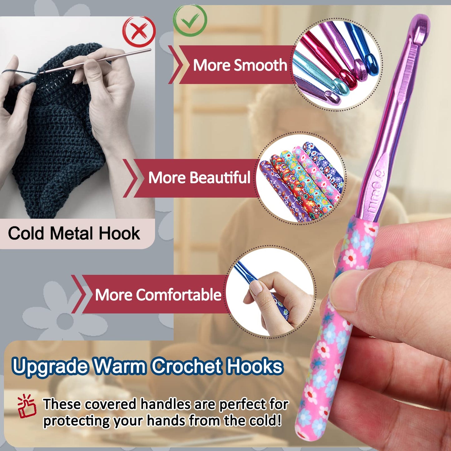 Coopay Large Size Warm Crochet Hooks for Crocheter, 6.5mm to 10mm Crochet Kit Crochet Hook Set Art Aluminum Soft Grip Crochet Needles for Crocheting, Comfort Knitting Hook Knitting & Crochet Supplies