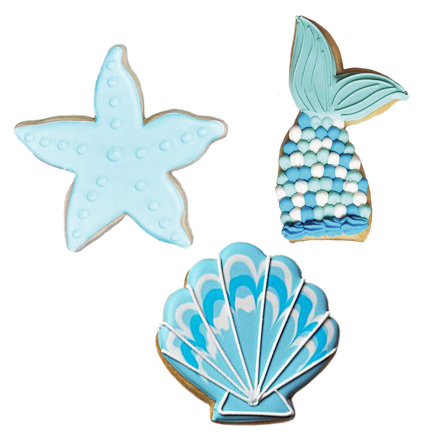 Mermaid Ocean Cookie Cutters 3-Pc Set Made in USA by Ann Clark, Mermaid Tail, Starfish, Seashell