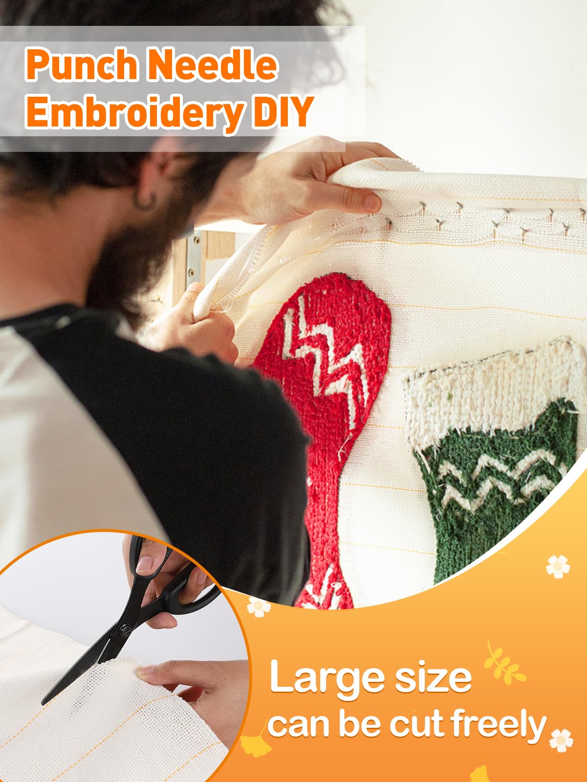 40" × 40" Large Overlocking Tufting Cloth with Marked Lines- Primary Monk's Cloth Punch Needle Fabric for DIY Rug-Punch Tufting Gun