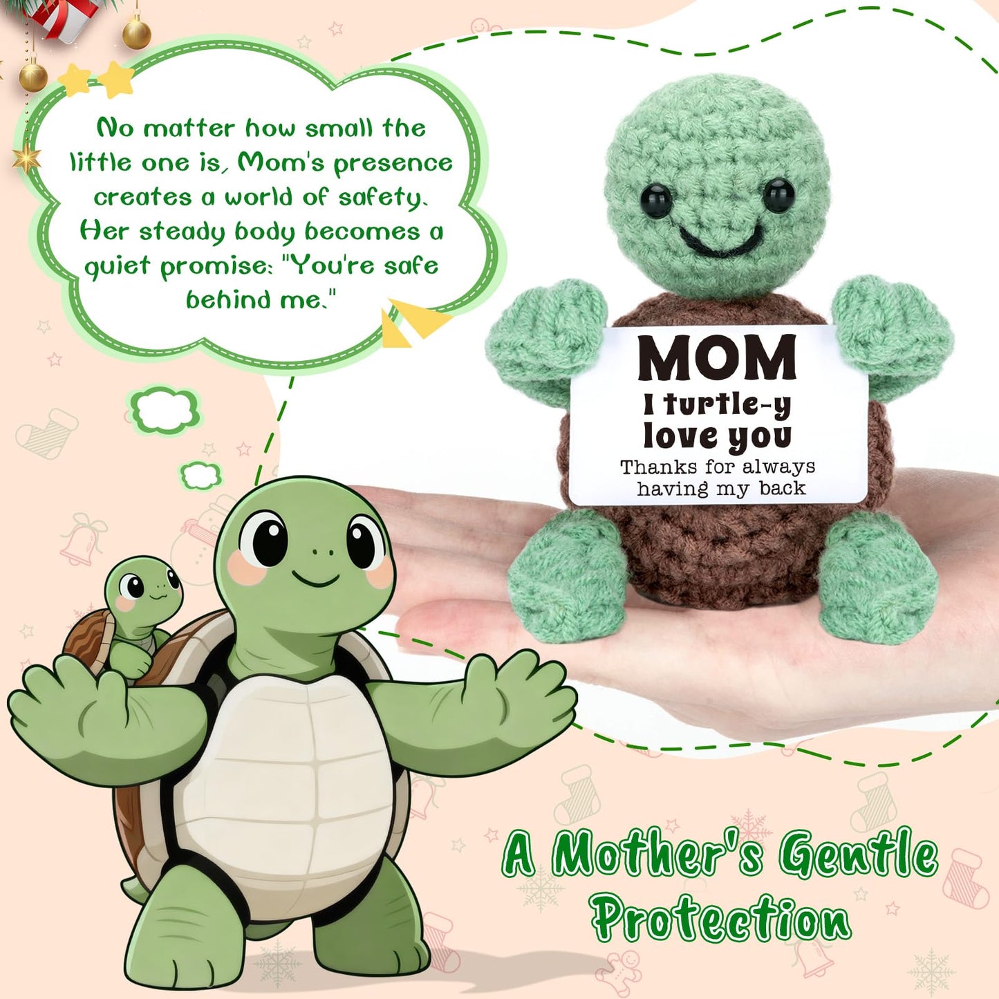 4THFARMES Mini Funny Turtle Mom Birthday Gifts from Daughter Son, Mothers Day Easter Gifts for Mom Mother Mama Presents, I Love You Small Cute Stuff Things, Handmade Emotional Positive Crochet Turtle