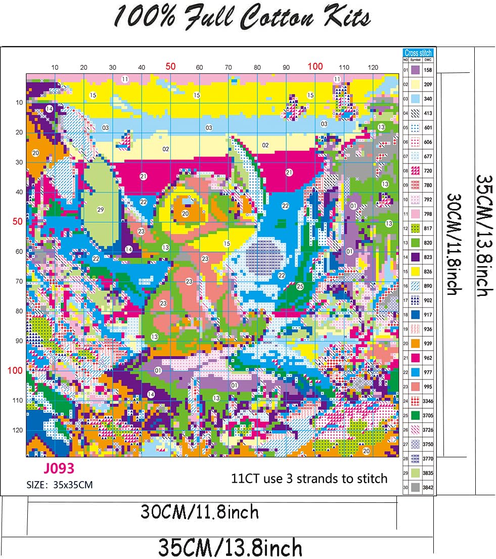 Stamped Cross Stitch Kits - Needlepoint Counted Cross Stitch Kits for Beginner Adults Printed Dimensions Cartoon Pattern Stitch Embroidery Kit Arts and Crafts (11CT Without Frame)