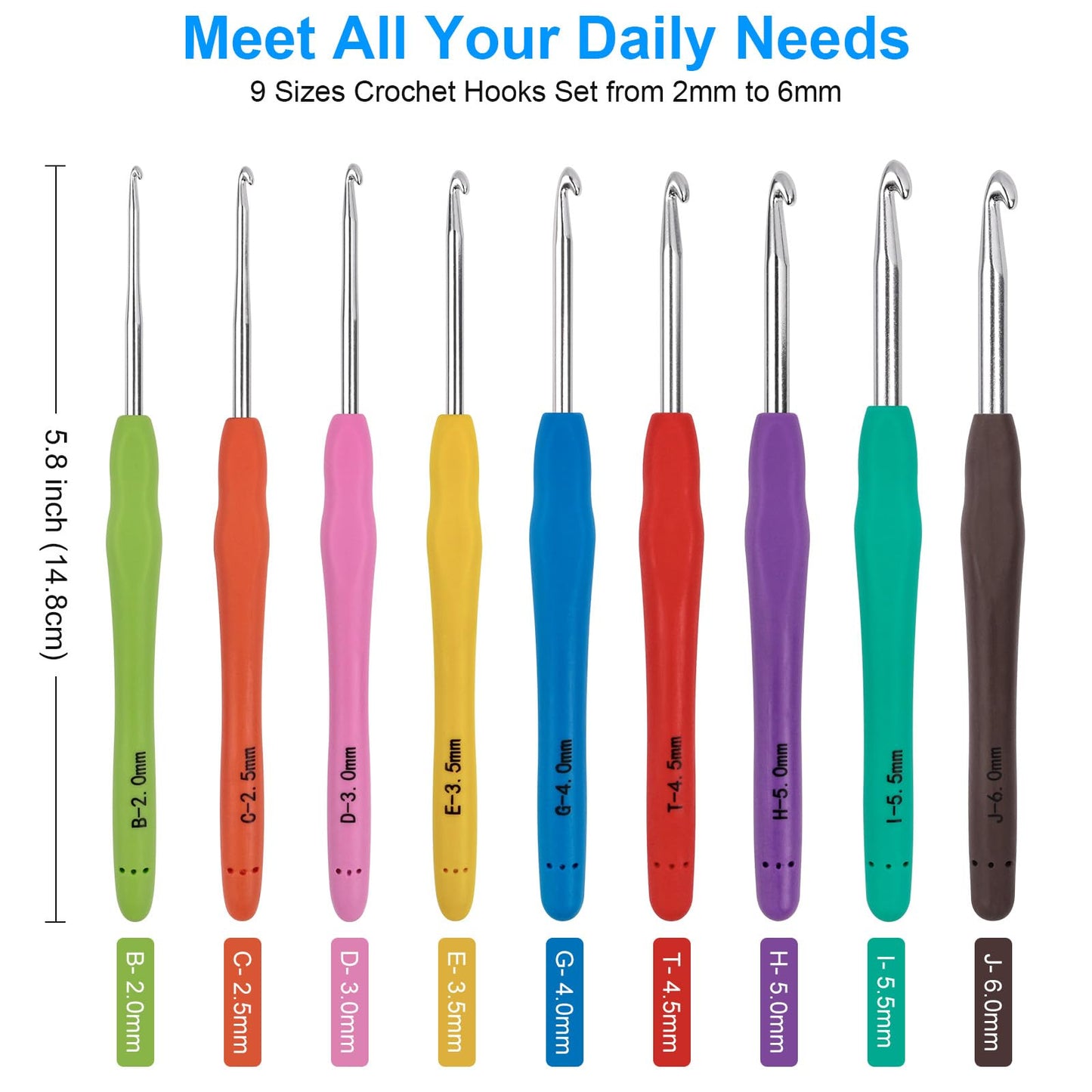 Crochet Hooks 9 Sizes Crochet Hook Set, 49 Pack Yarn Crochet Kit for Beginners, Knitting Needles with Ergonomic Handles for Arthritic Hands, Crochet Needle Kit with Blue Case for Crocheters
