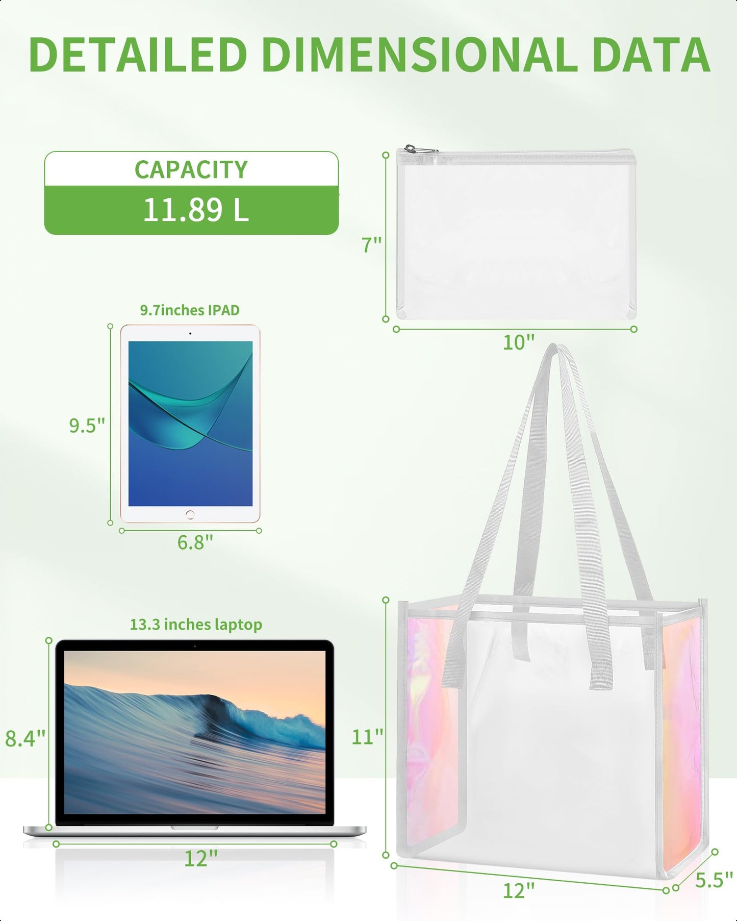 MAY TREE Clear Tote Bag Stadium Approved, Clear Beach Bag for Sports Work Security Travel Stadium Concert-White