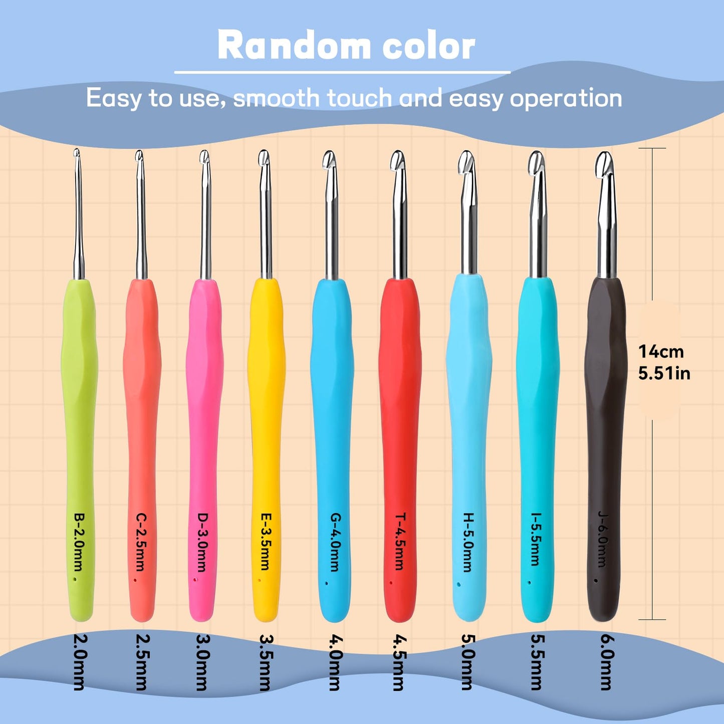 9 PCS Crochet Hooks, 2mm-6mm Multicolor Extended Crochet, Ergonomic Handle Crochet Hooks Set for Beginners Adults with Stitch Markers and Knitting Needles