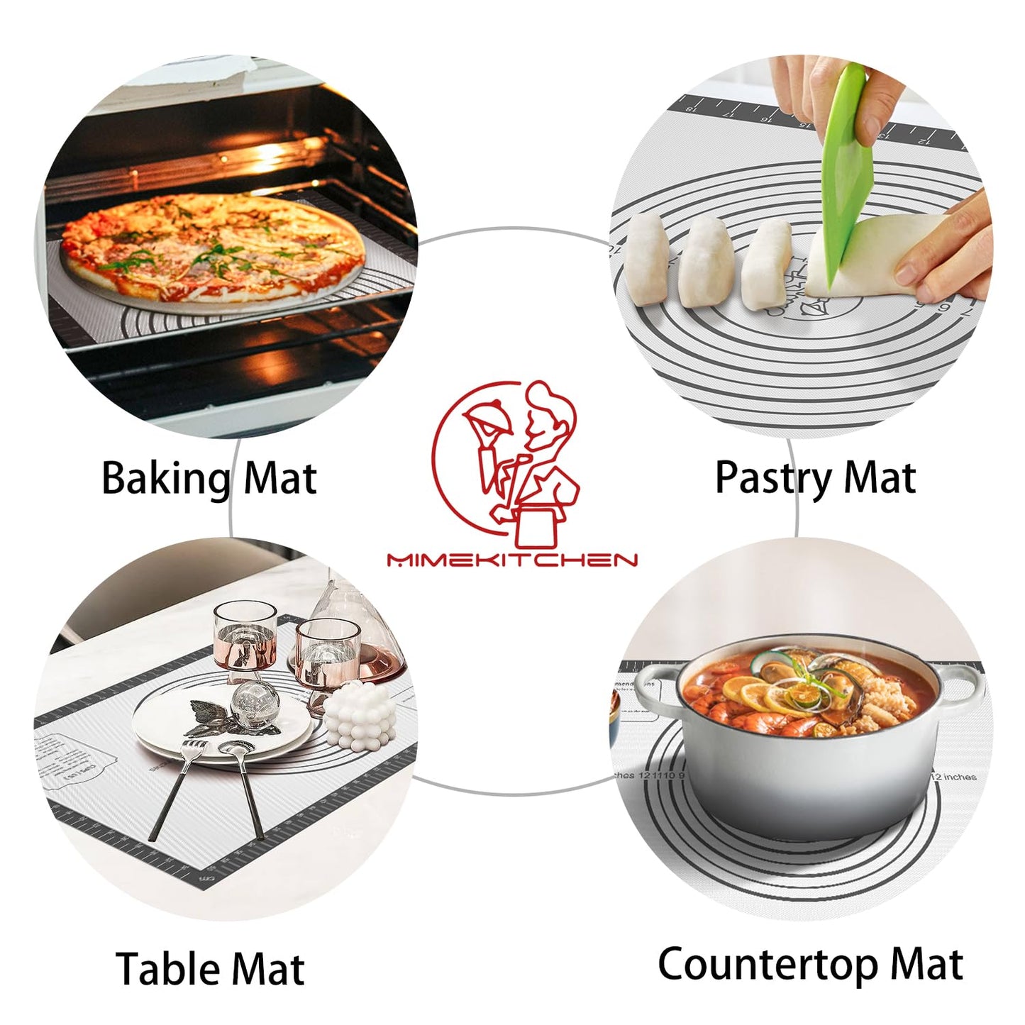 Silicone Baking Mat Non Stick Pastrty Mat for Dough Rolling Mat for Making Cookies, Macarons,Bread,Cake and Candy Reusable Kitchen Counter Mat Fondant Mat Oven Mat Placemat Baking Supplies Tools