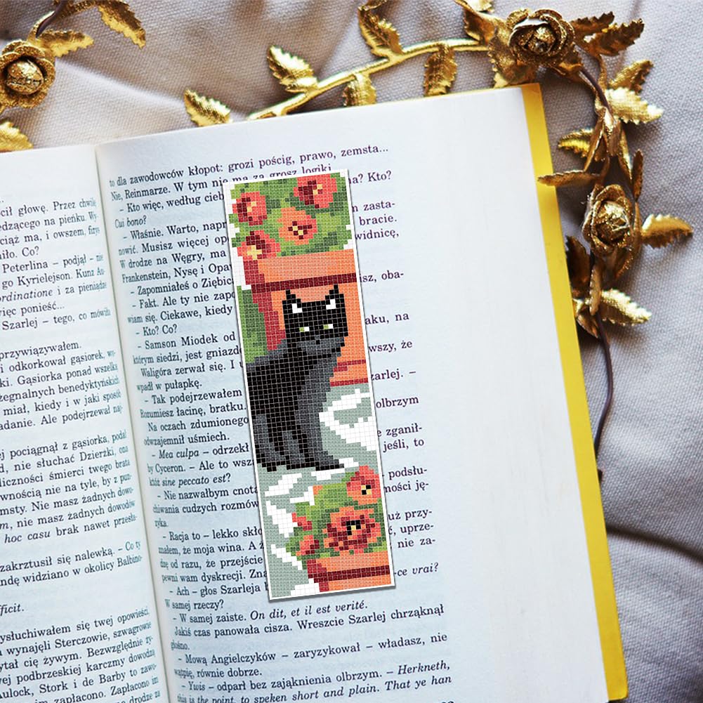 6Pcs Cross Stitch Bookmark Kits Cat Stamped Embroidery Bookmarks Beginner Embroidery Kit with Instructions Counted Cross Stitch Kit for Hand Embroidery Adults