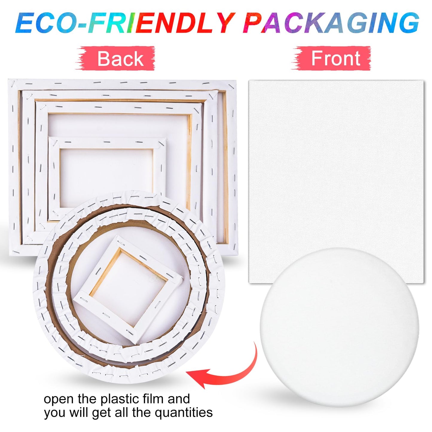 7 Packs Stretched Canvases for Painting,Multi Size 11x14, 9.44x12, 8x10, 5x7, 4x4, Round Canvas with 8x8,10x10, Primed Blank Canvas for Oil Paint, Acrylic Paint, Paint Canvas for Beginner, Artist.