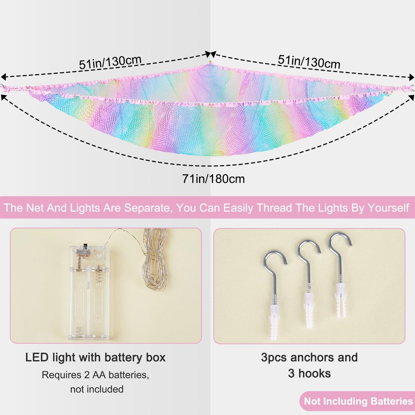 Castle Stuffed Animals Net or Hammock Kids Toy Storage Organizer with LED Light Hanging Corner Stuffed Animals Holder Kids Girls Room Decor(Pack of 1)