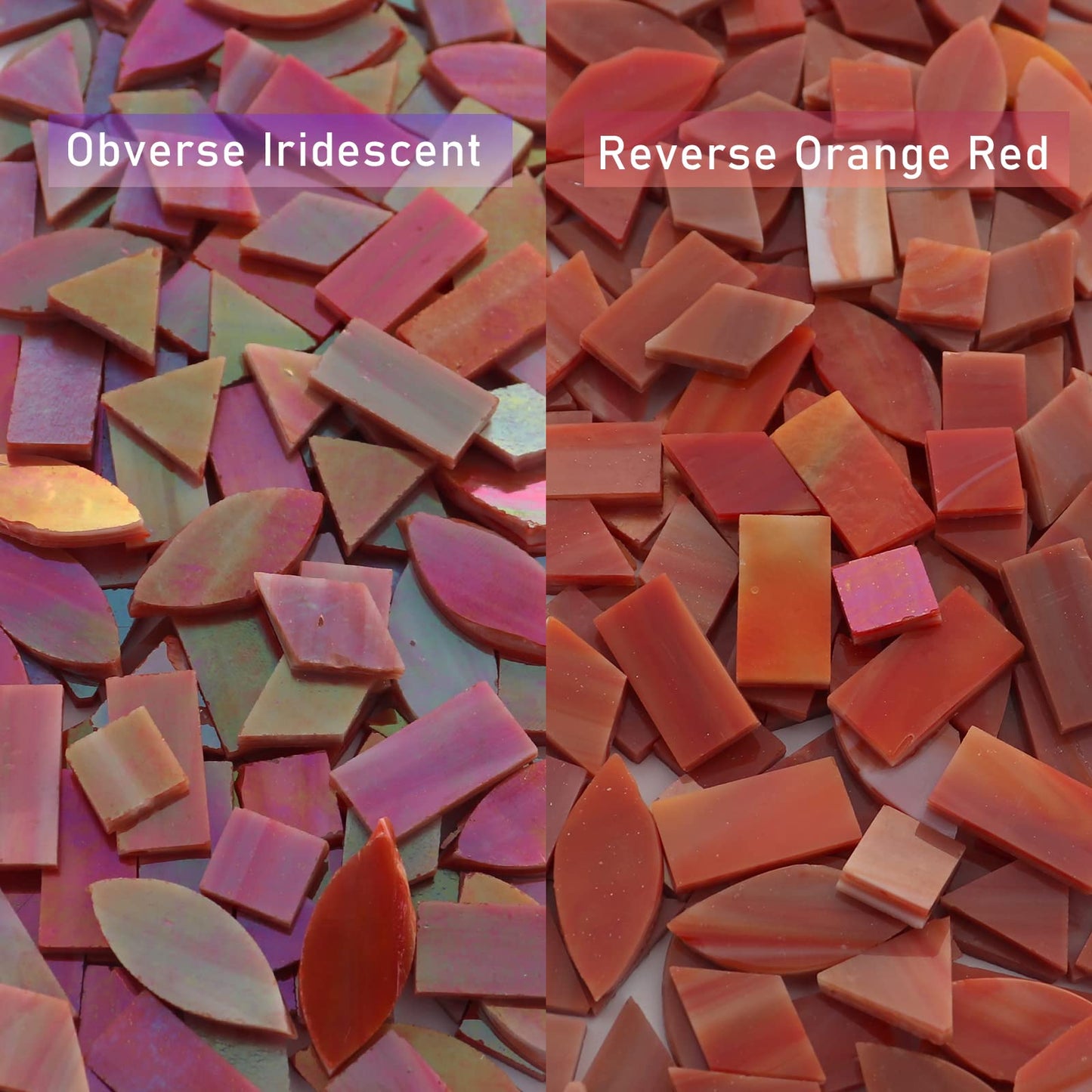LITMIND Iridescent Glass Mosaic Tiles for Crafts, 240 Pieces 5 Shapes Mixed Stained Glass Pieces, Mosaic Kits for Adults (Iridescent Orange Red)