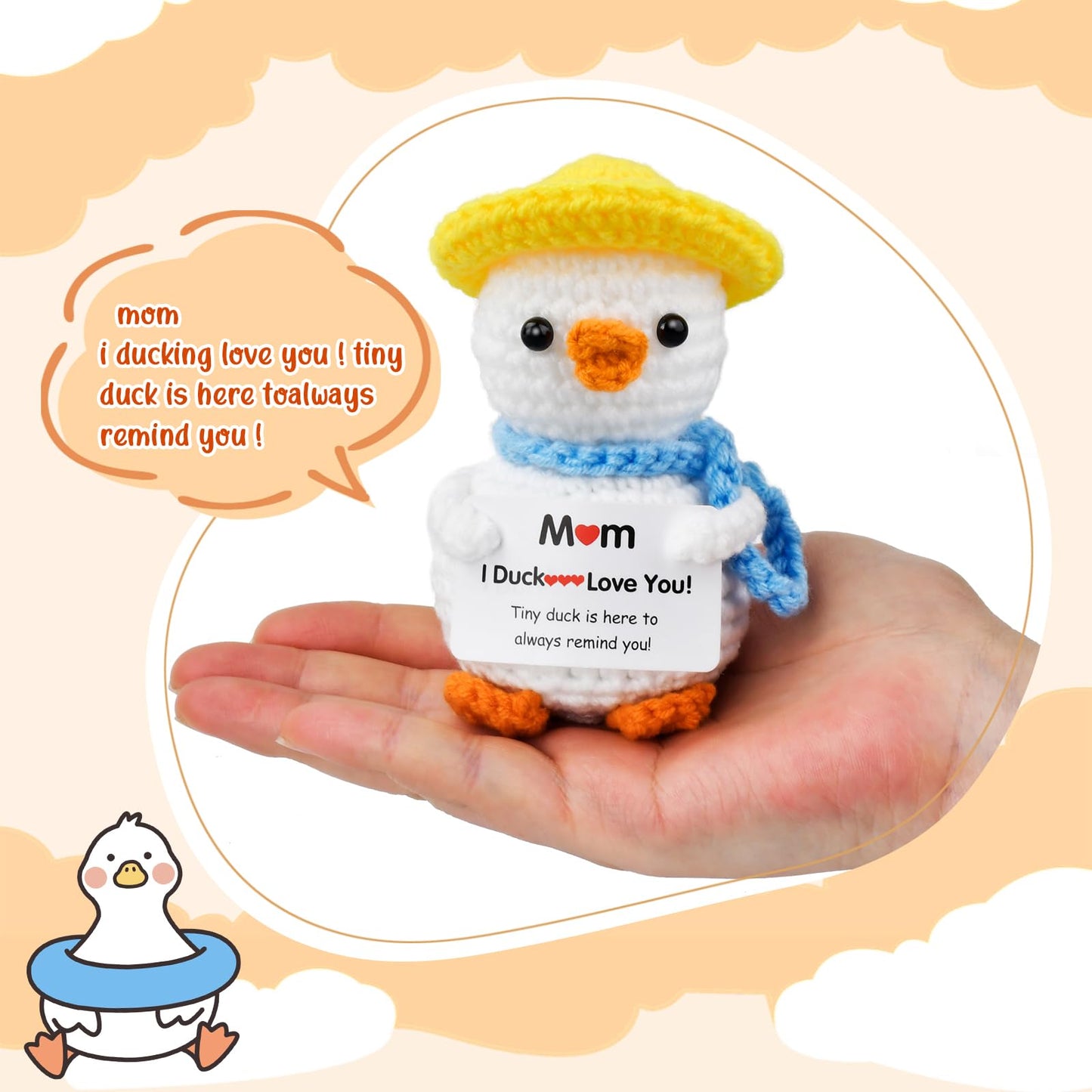 FilmHOO Mothers Day Birthday Gifts for Mom from Daughter Son Stocking Stuffers for Women I Duck Love You Mom Handmade Crochet Funny Cool Cute Small Duck