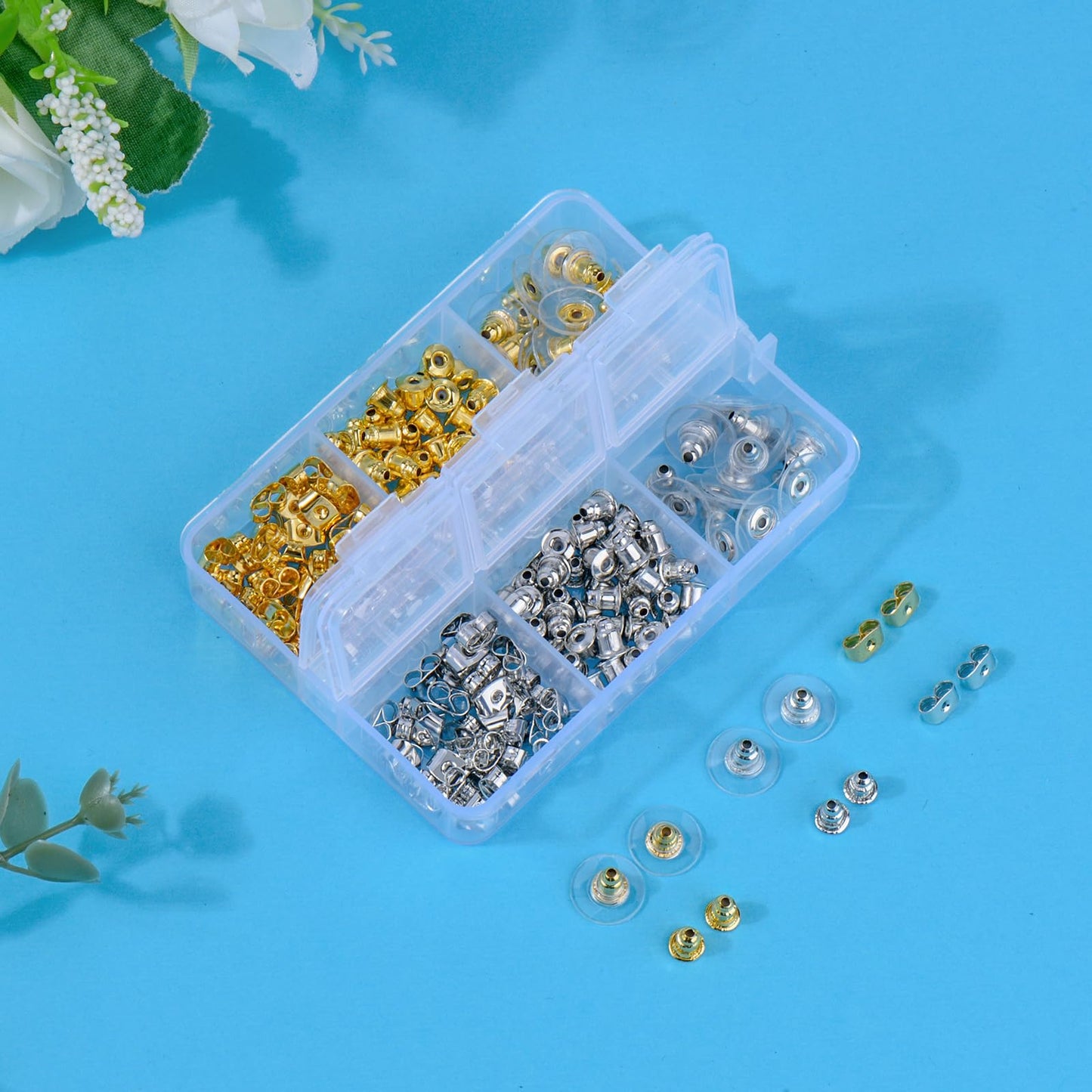 6 Styles Earring Backs for Studs/Droopy Ears/Heavy Earring,170 Pcs Clear Metal Backs Replacements Hypoallergenic Backings Clutch Stoppers Kits for Fish Hook Studs Hoops