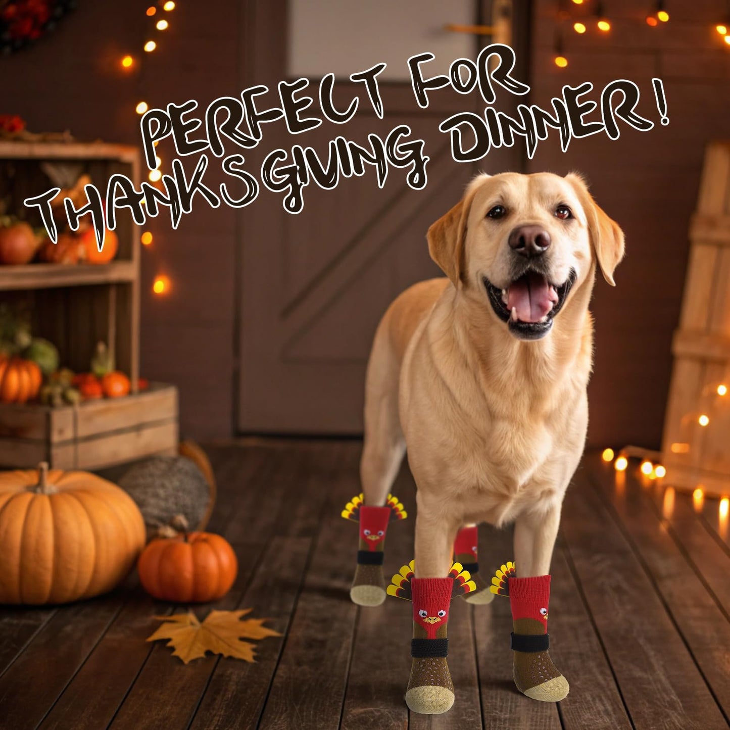 Thanksgiving Anti Slip Dog Socks to Prevent Licking Paws,Boots & Paw Protectors with Grippers,Doggie Booties for Hardwood Floors for Small Medium Large Senior Dogs Lifelike Costume Turkey S
