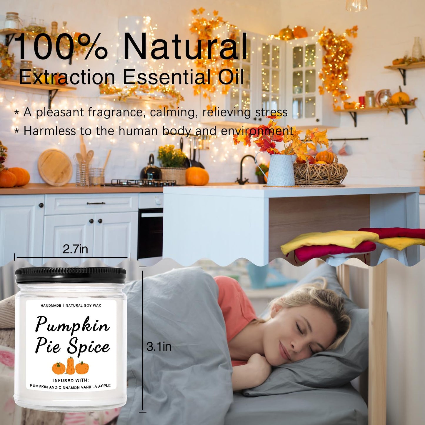 Fall Candles, Pumpkin Cinnamon Spice Candle, Fall Decor, Fall Decor Candles for Home, Fall Decorations for Home, Fall Pumpkin Cinnamon Spice Scented Candles - 9 Oz Fall Candles Gifts for Women