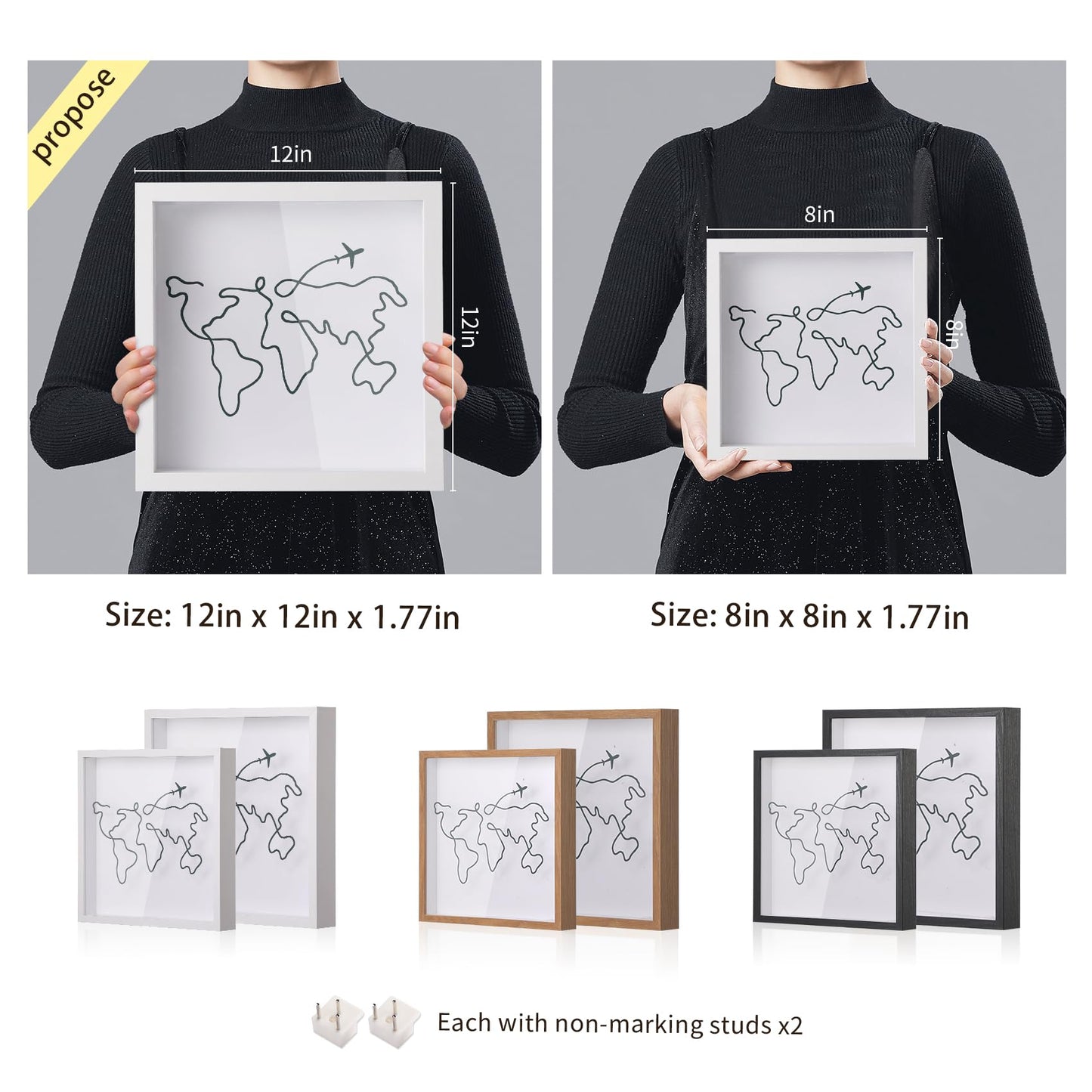 Travel Adventure Archive Shadow Box For Memories,8&12Inch Concert Travel Ticket Stub Memory Top Loading Shadow Keepsake Box With Slot On Top,life In a Shadow Box Travel Gift Frame (White, 8x8)