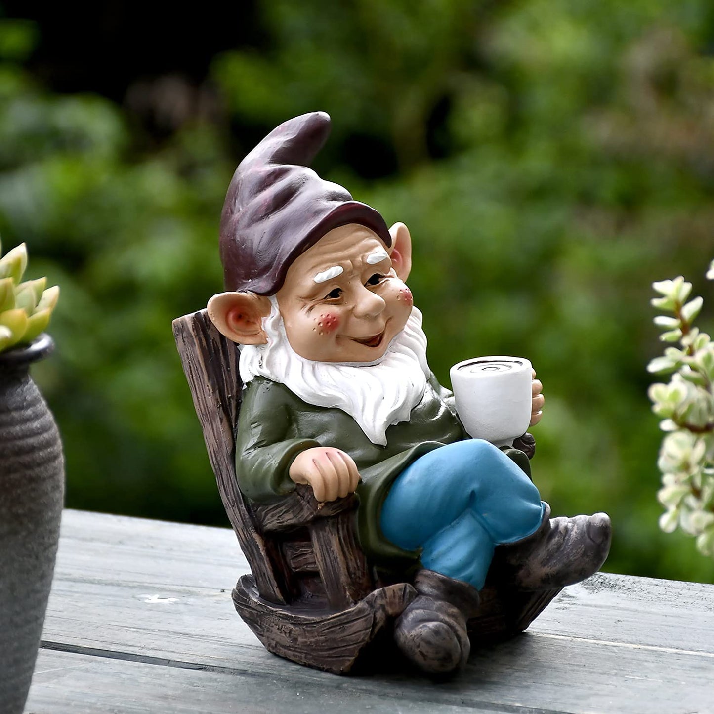 Gnome Statue for Garden, Drinking Gnome Figurine Ornament for Outdoor Patio Yard Lawn Decor 7" - Coffee