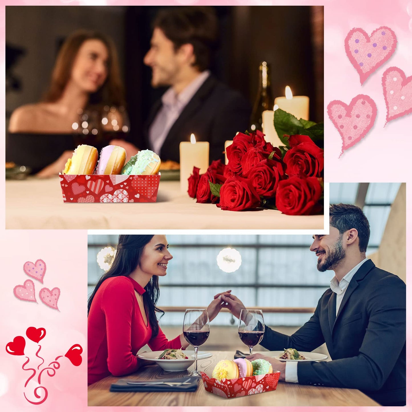 60 Pcs Valentines Food Tray Party Supplies Paper Disposable Food Plates Galentines Decoration Pink Heart Love Paper Tray for Valentine Mother's Day Wedding Birthday Party Supplies