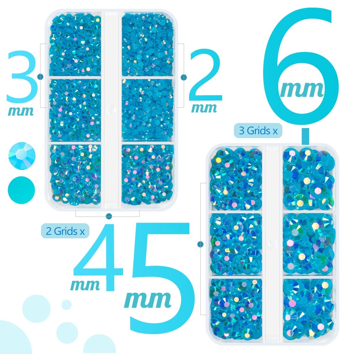 qiipii Teal Blue AB Resin Rhinestones for Crafting 2mm-6mm Turquoise Blue Flatback Jelly Stones Non-Hotfix Diamonds Gems Charms for Nails Face Eyes Makeup Tumblers Bottles Crafts Clothes Shoes Phones