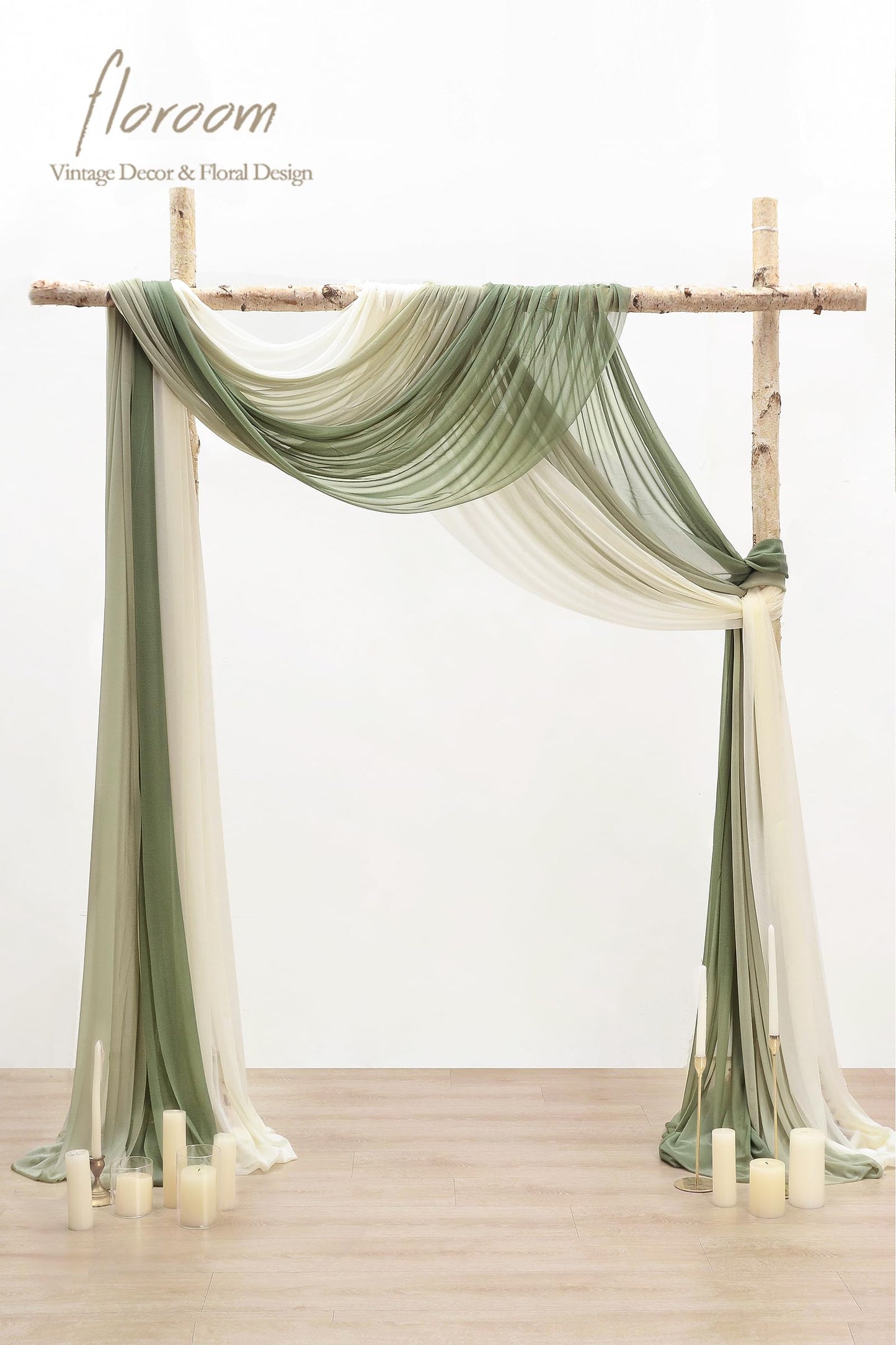 Wedding Arch Draping Fabric 3 Panels 20Ft Chiffon Fabric Drapes Arbor Drapery Wedding Ceremony Reception Swag Decorations (Forest Green +Sage Green +Ivory)