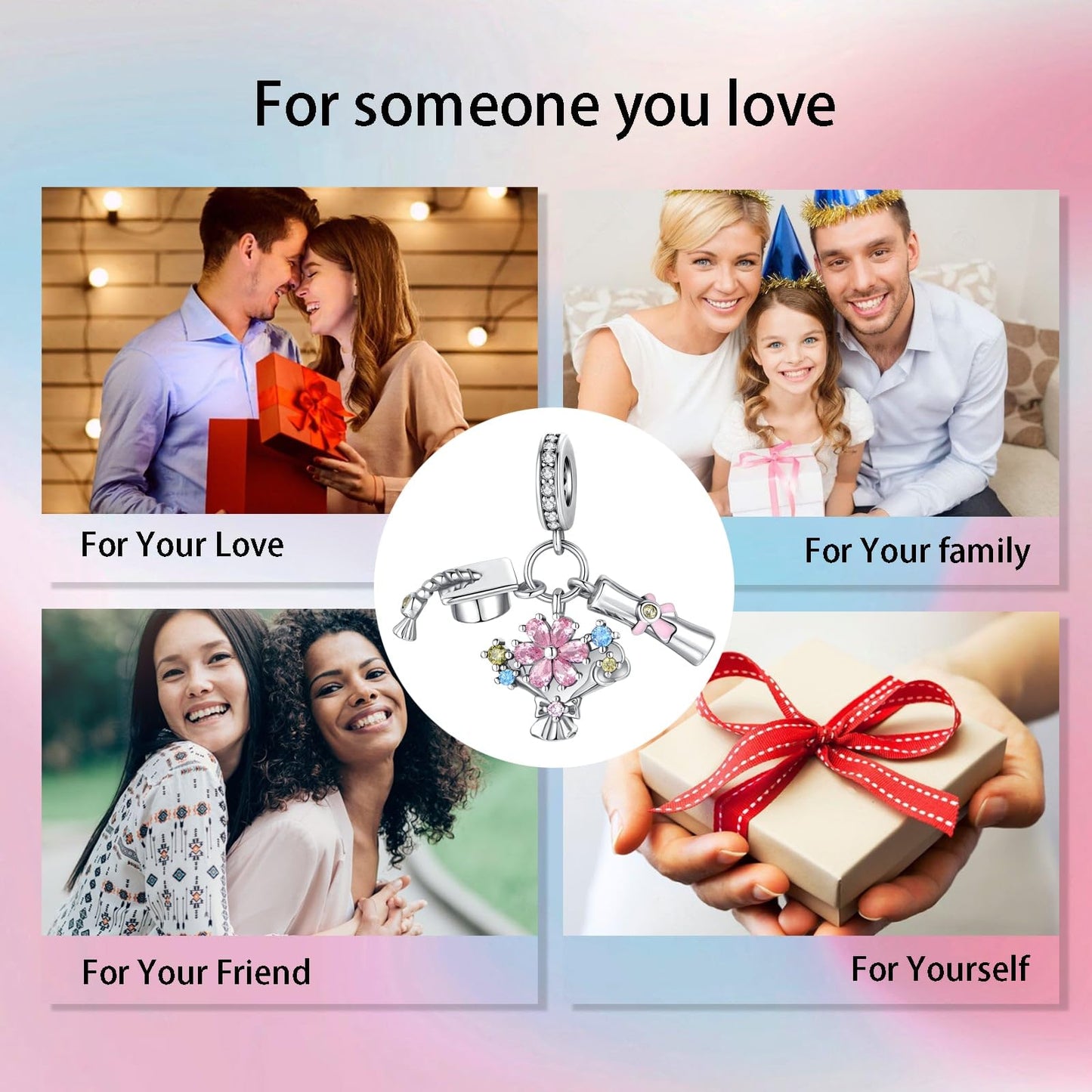 Alstade Graduation Triple Dangle Charm 925 Sterling Silver Charms fits Bracelets and Necklace Pendant Bead Charms Jewelry Present for Women Family Friends
