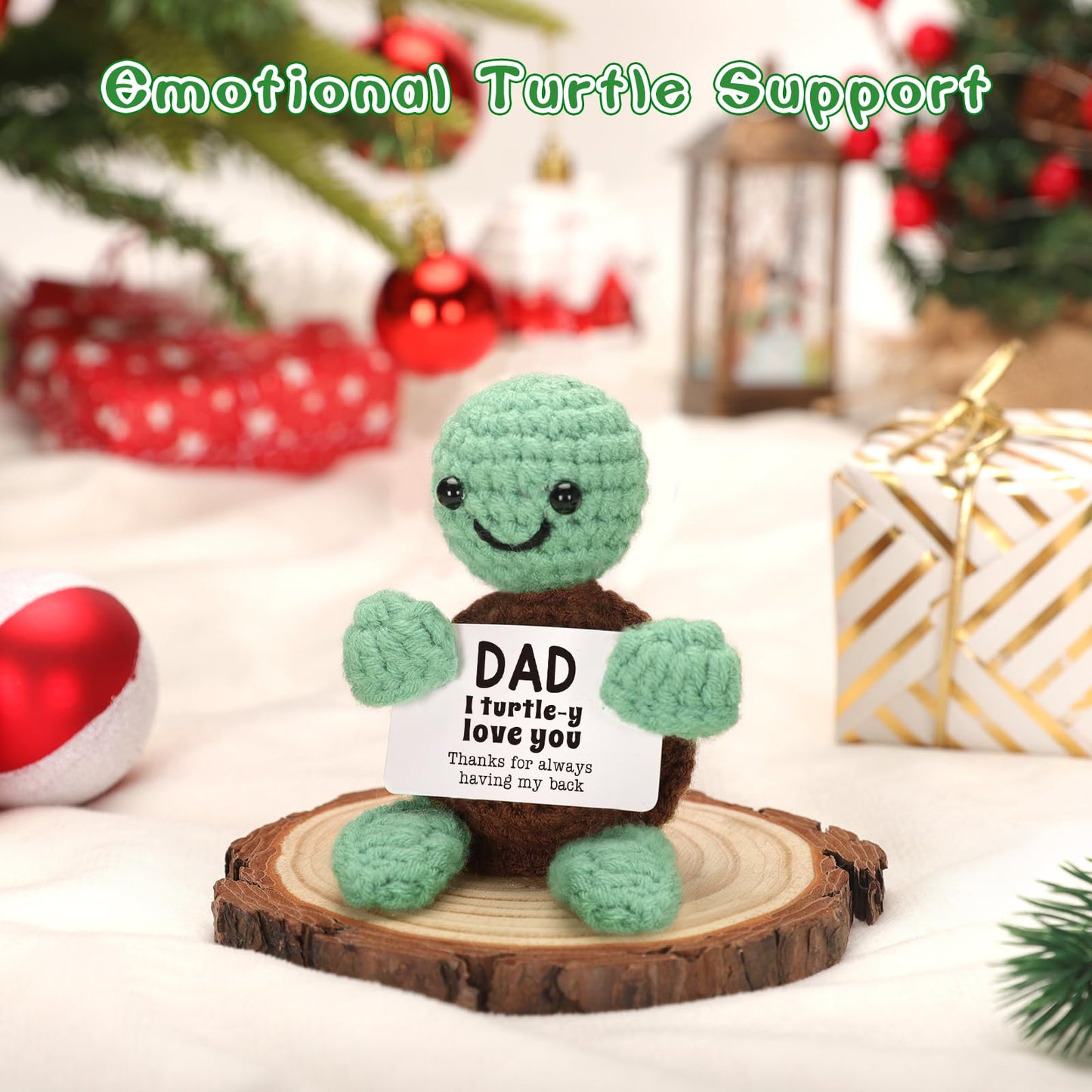 4THFARMES Mini Funny Turtle Fathers Day Dad Gifts from Daughter Son Wife, Birthday Gift for Dad Father Daddy Presents, I Love You Small Cute Stuff Things, Handmade Emotional Positive Crochet Turtle