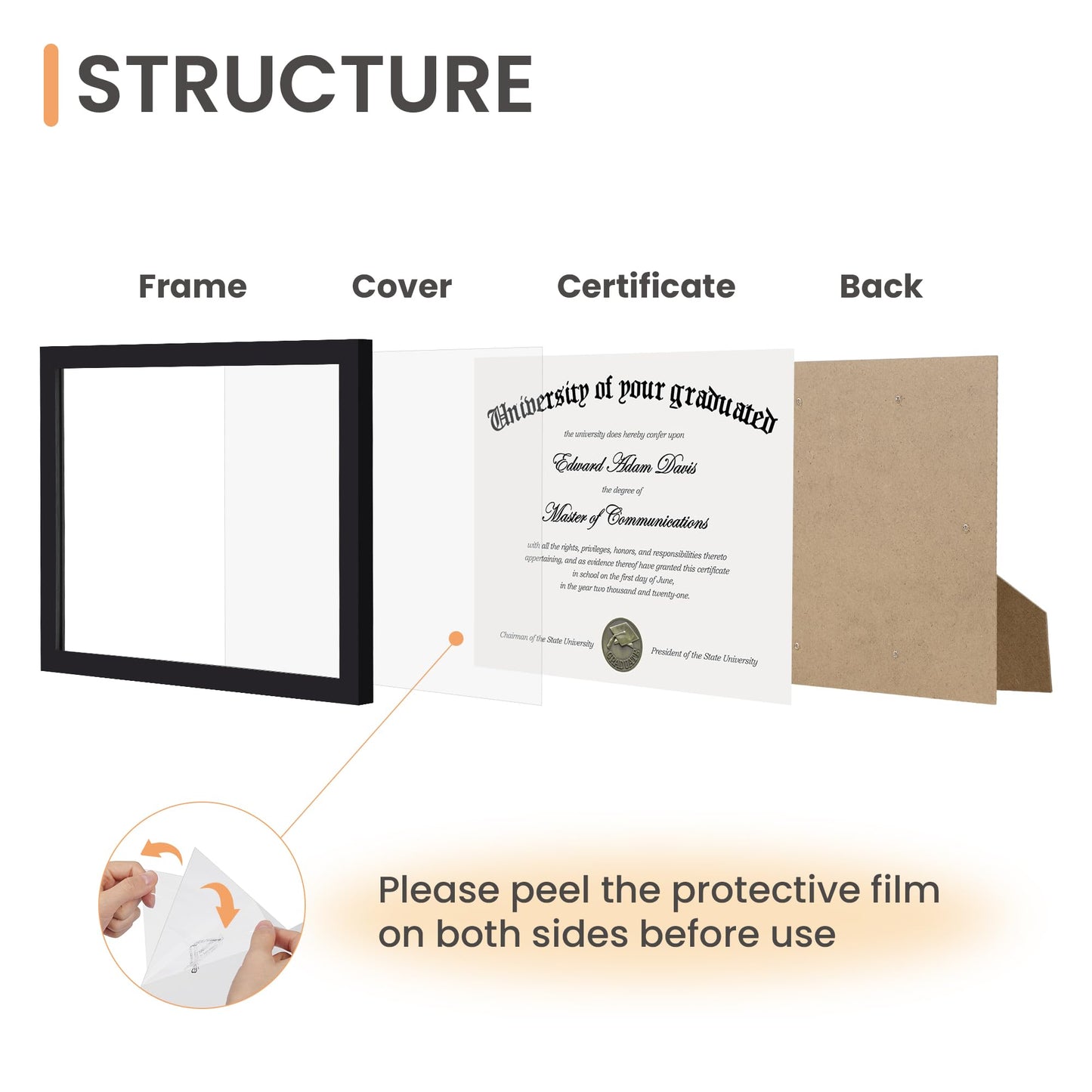 Certificate Frame with Clear Plexiglass, 8.5 by 11 Picture Diploma Document Degree Frames for Wall and Tabletop, Black, 1 Pack