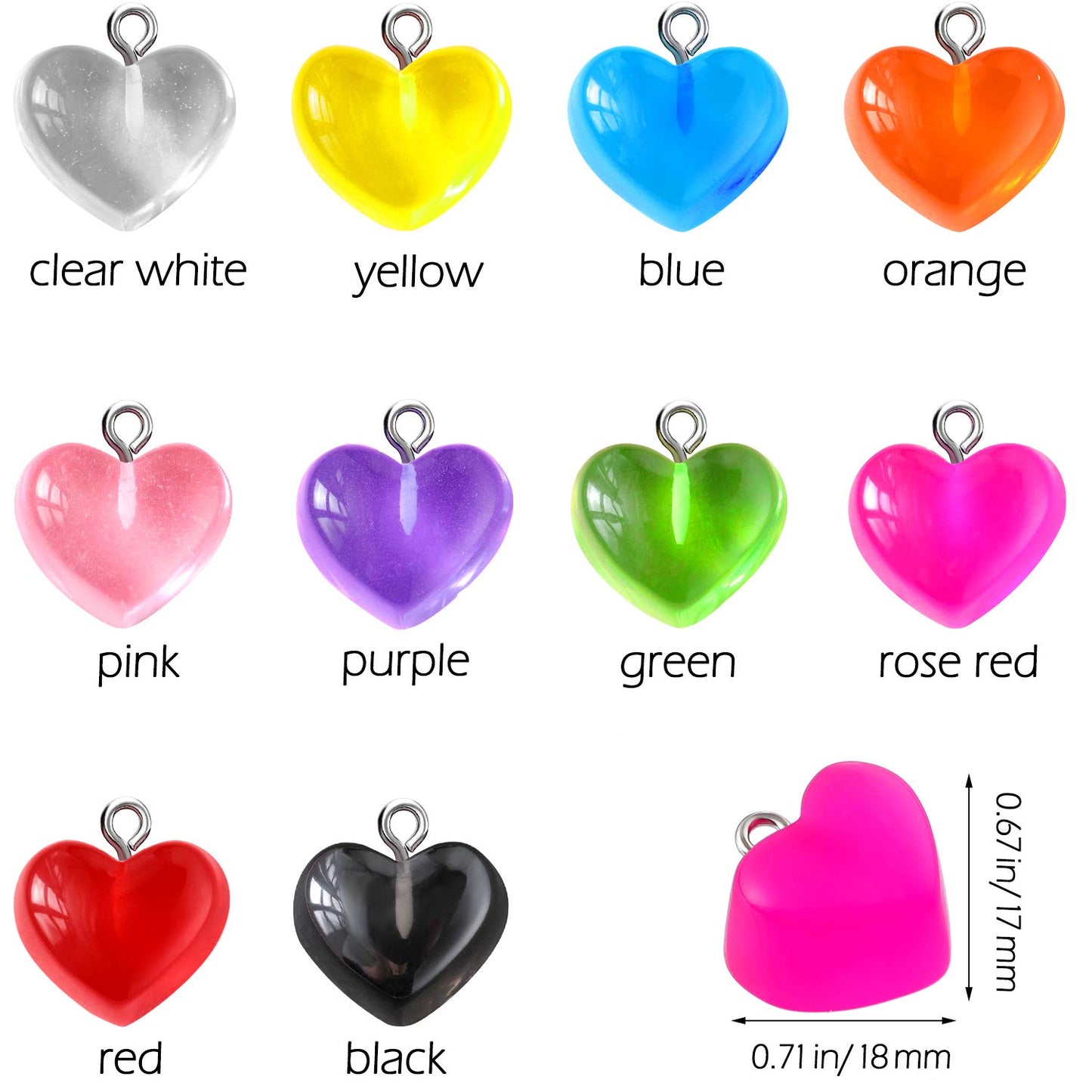 Gummy Heart Charms Pendant Colorful Love Heart Candy Valentine's Day Pendant Charm Keychains Necklace Earring Pendant for DIY Jewelry Crafts Supplies (50 Pieces)