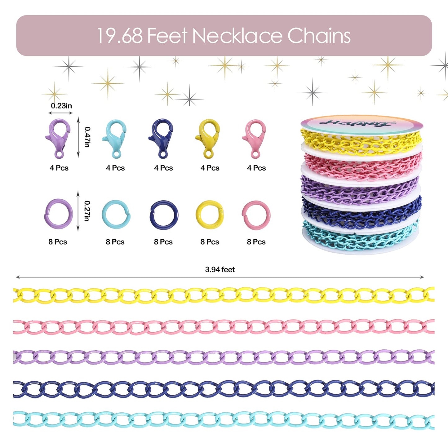 39.37 Feet Necklace Figaro Chains for Jewelry Making, 4 Colors Brass Plated Necklace Chains with 40 Lobster Clasps, 80 Jump Rings in Bulk for Women Men DIY Bracelet Craft