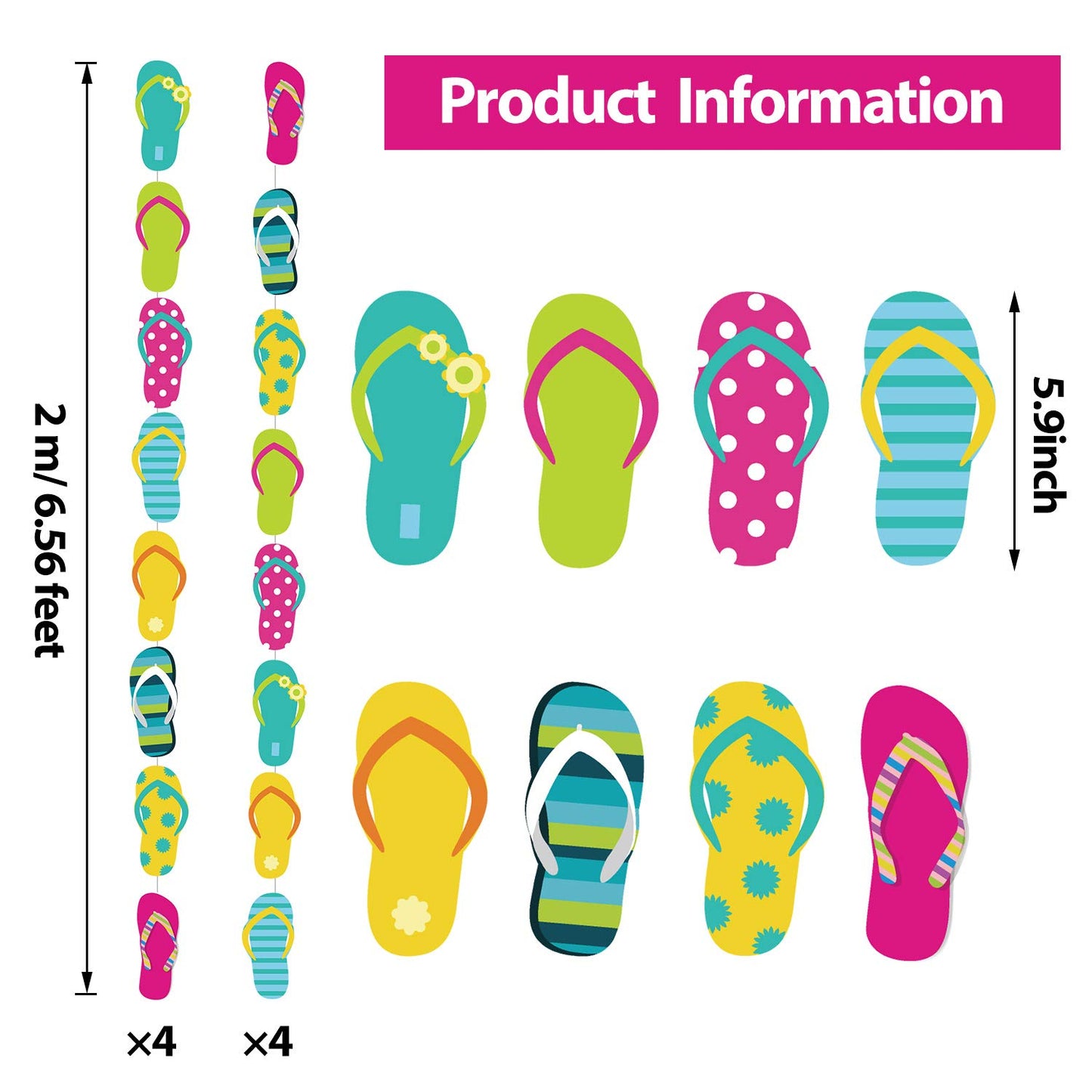 52 Feet Flip Flop Party String Summer Party Garland Flip Flop Hanging Banner Beach Party Garland for Summer Party Beach Party Slipper Theme Party Baby Shower Birthday Party