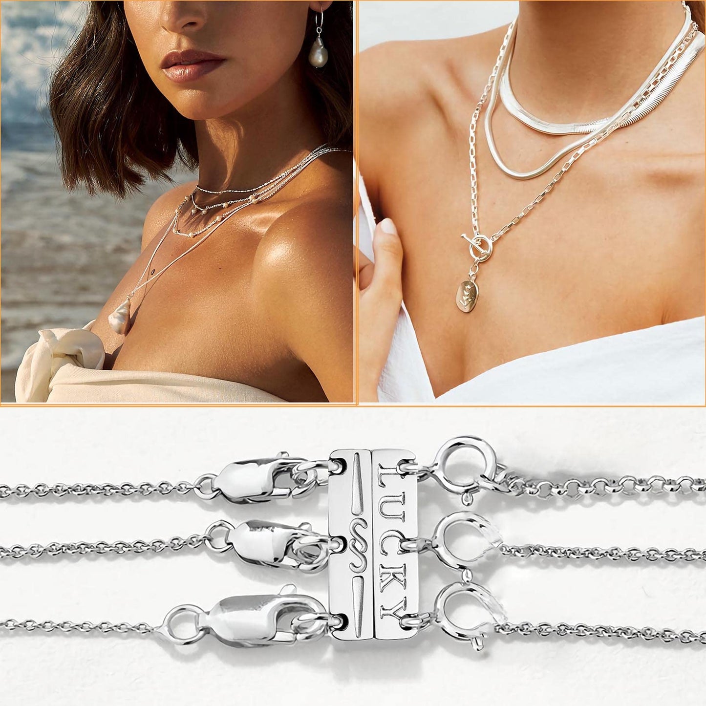Dailyacc Lucky Necklace Layering Clasp 18K Gold and Silver Multiple Necklace Clasps for Layered Look Separator