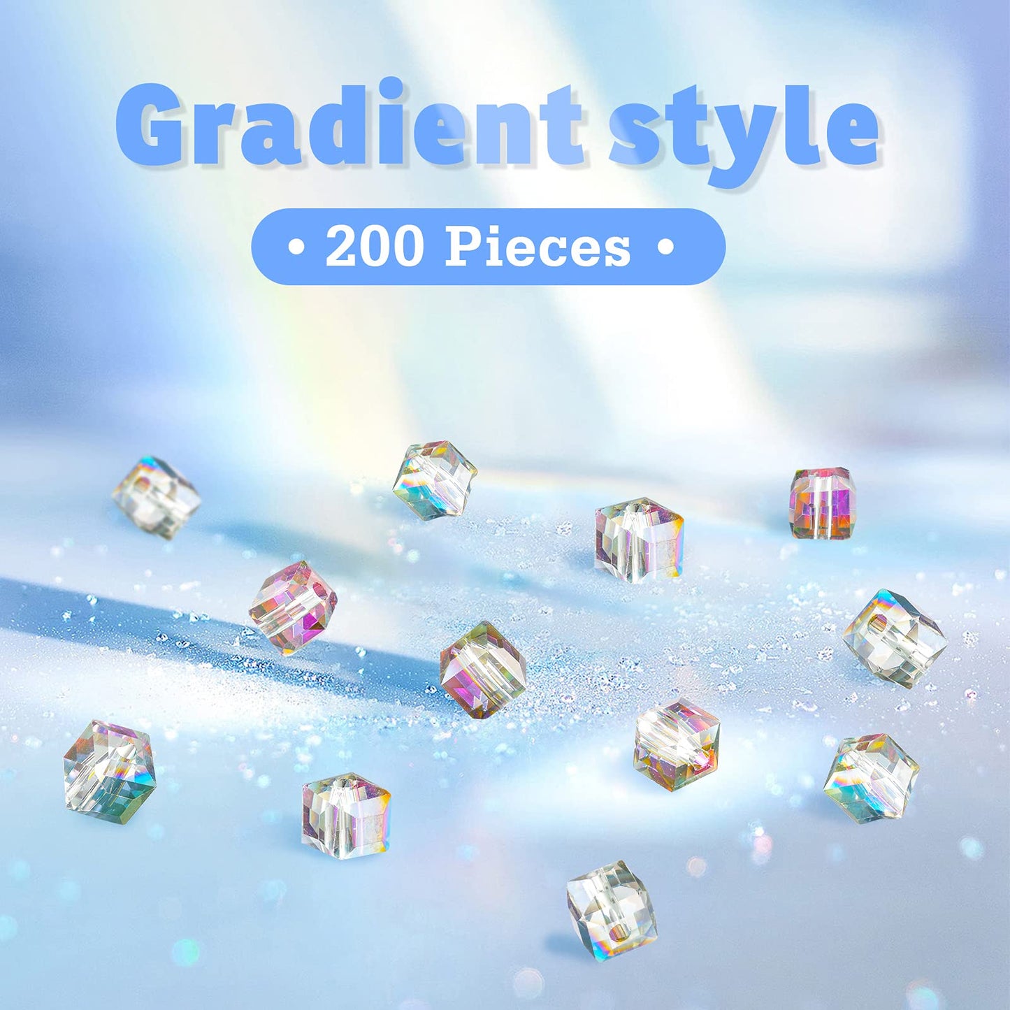 200 Pieces Austrian Crystal Cube Beads Green and Pink Square Glass Bead Quartz Loose Seed Beads DIY Bracelet Crystal Beads for Jewelry Making Bracelet Rainbow Necklace Art Crafts (0.24 Inch)