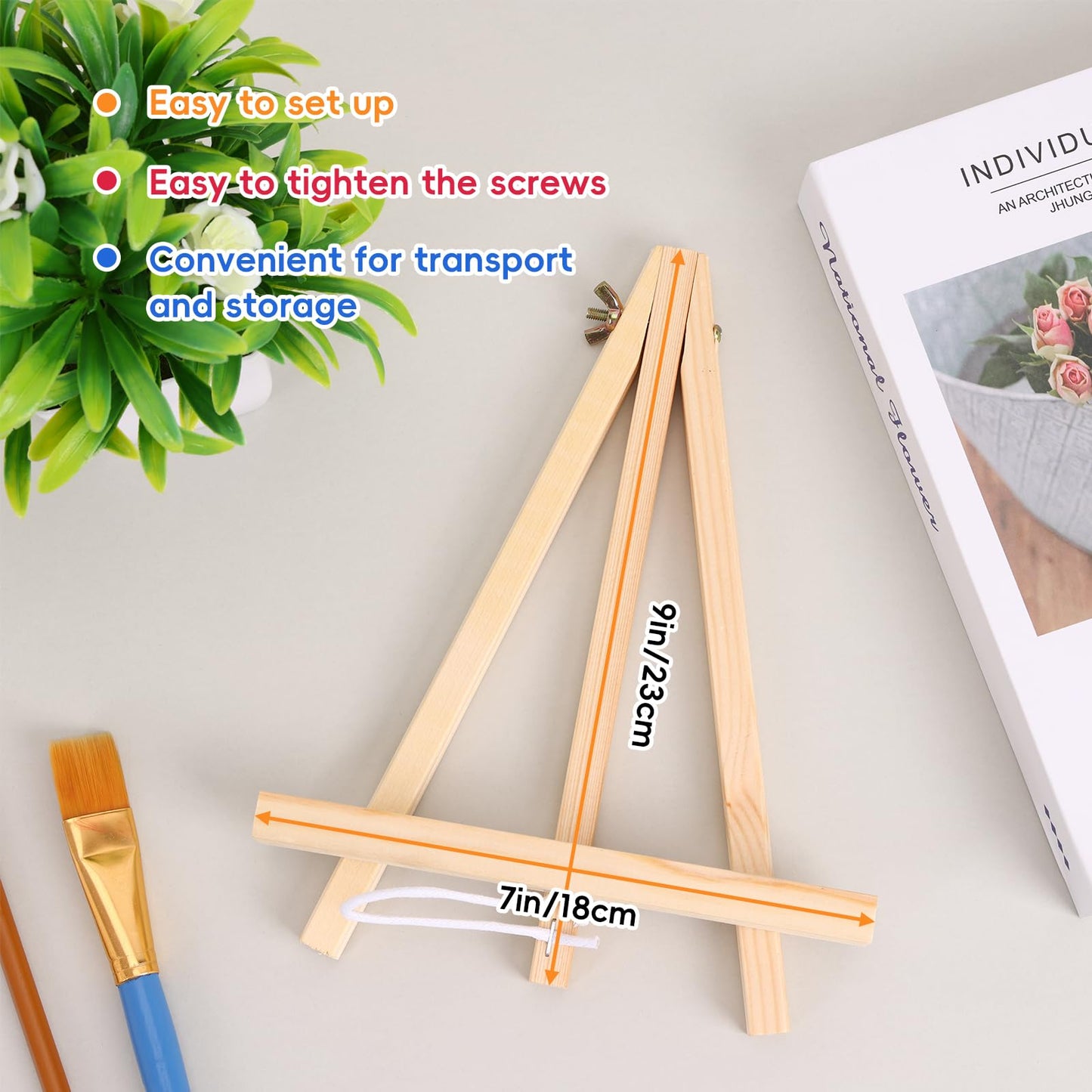 6 Pack 9 Inch Wood Easels for Painting Canvases Tabletop Painting Easels Art and Crafts Display Tripod for Artists Portable Canvas Photo Picture Sign Holder for Student