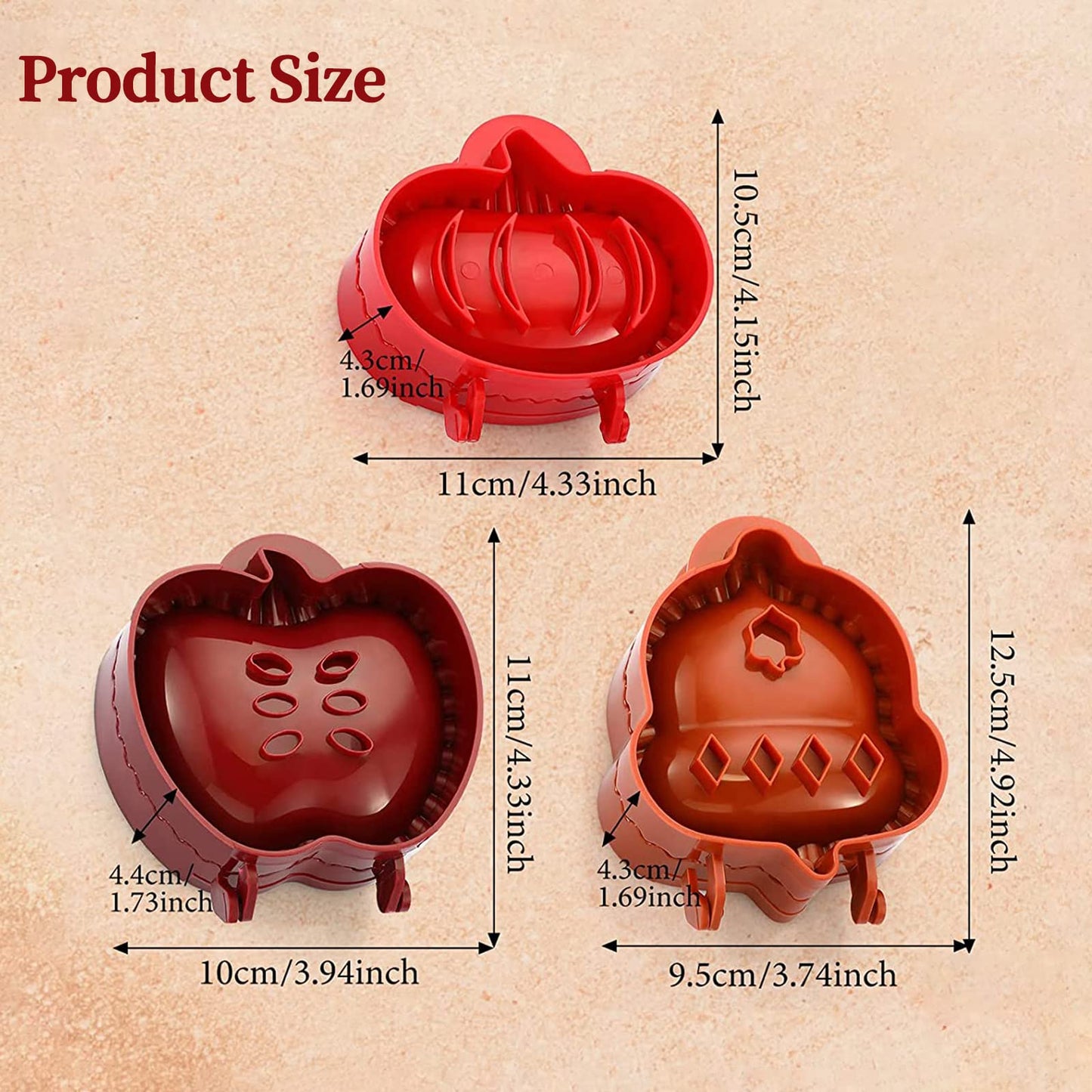 Mini Pie Molds Dough Presser Pocket Pie Molds for Baking, Party Potluck Hand Pie Molds Set of 3, Apple, Pumpkin and Acorn Shapes (Red)