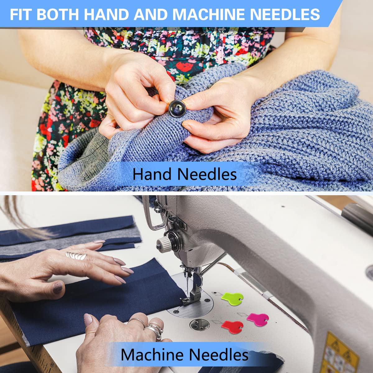 Needle Threader for Hand Sewing & Sewing Machine - 10 Simple Needle Threaders for Embroidery Floss + 2 Seam Rippers + 2 Drawstring Threaders + 5 Needles
