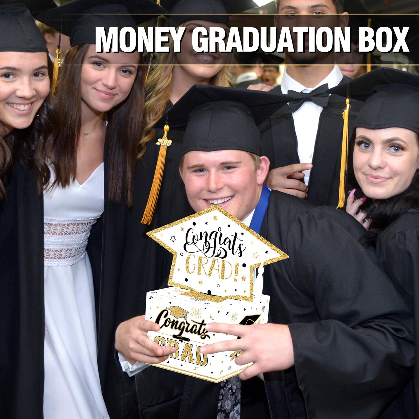 VABAMNA Class of 2026 Graduation Money Box for Cash Gift Pull, Funny Surprise DIY Cash Gift Idea Kit Graduation Money Holder for School Congrats Grad Party Favors, White Gold