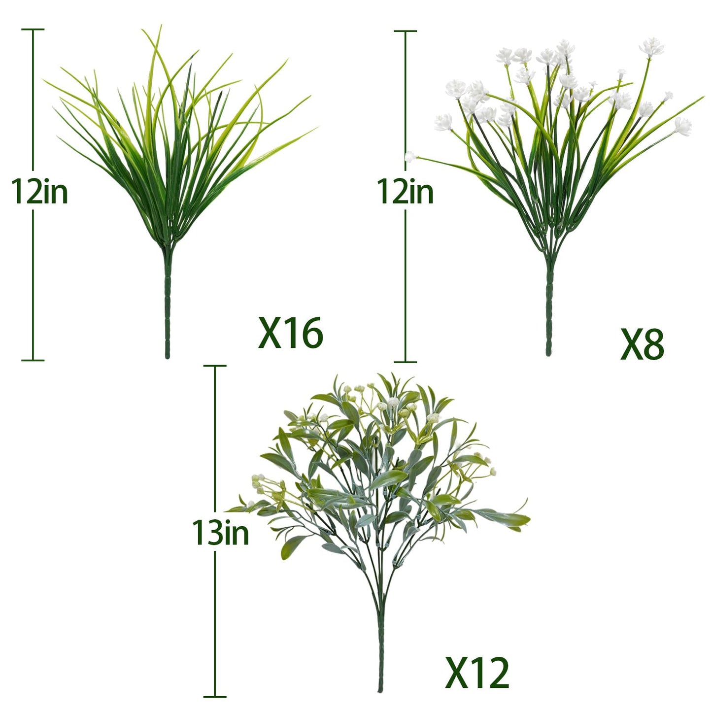 Ruidazon 36 Pcs Artificial Flowers for Outdoor, UV Resistant Outdoor Fake Plants Faux Plastic Flowers Shrubs for Outside Garden Patio Porch Window Box Spring Summer Decor (Mixed White)