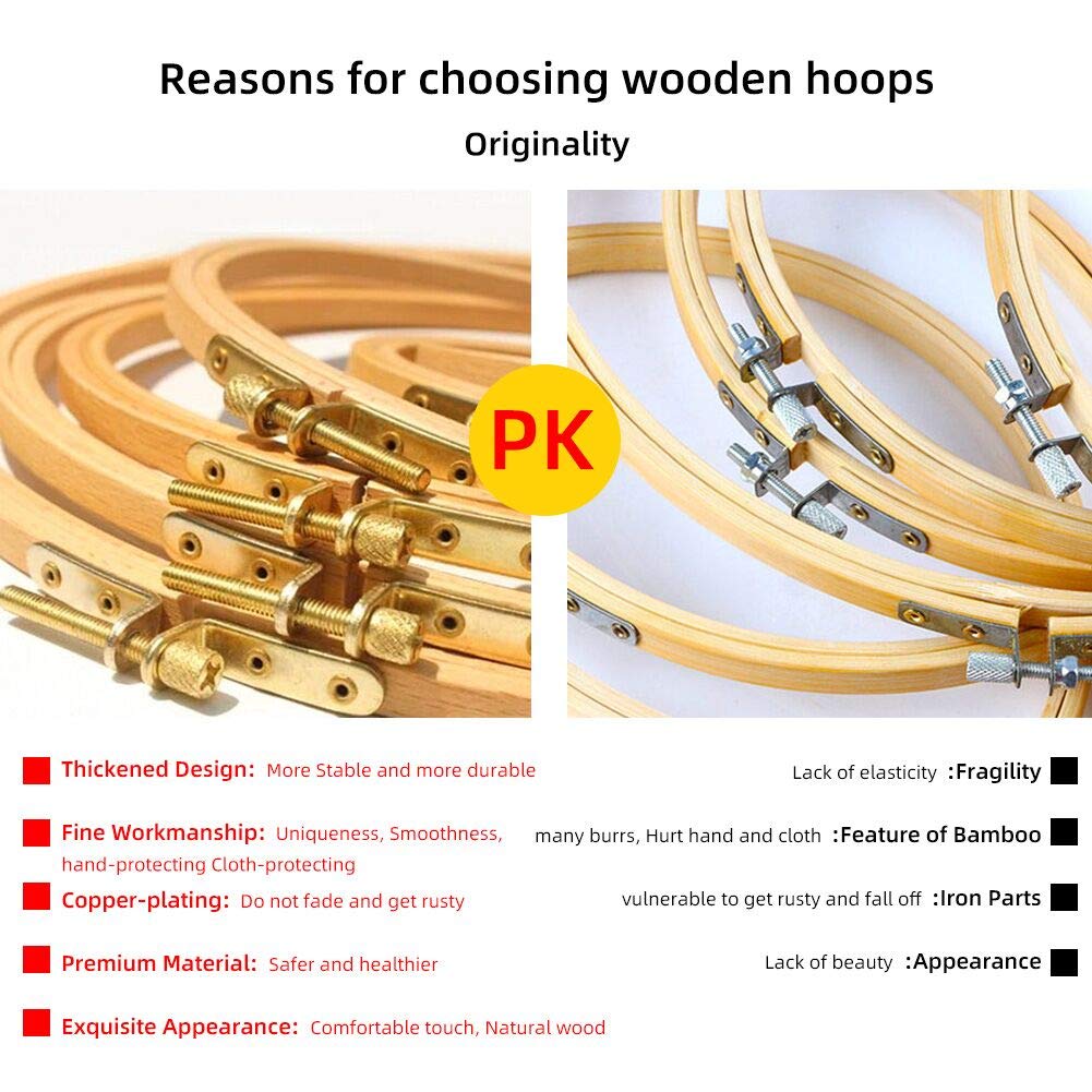 2 Pack 5 Inch Embroidery Hoop, Guofa 13CM Beech Wood Cross Stitch Hoops, Hanging Embroidery Frame Hoop for Decoration