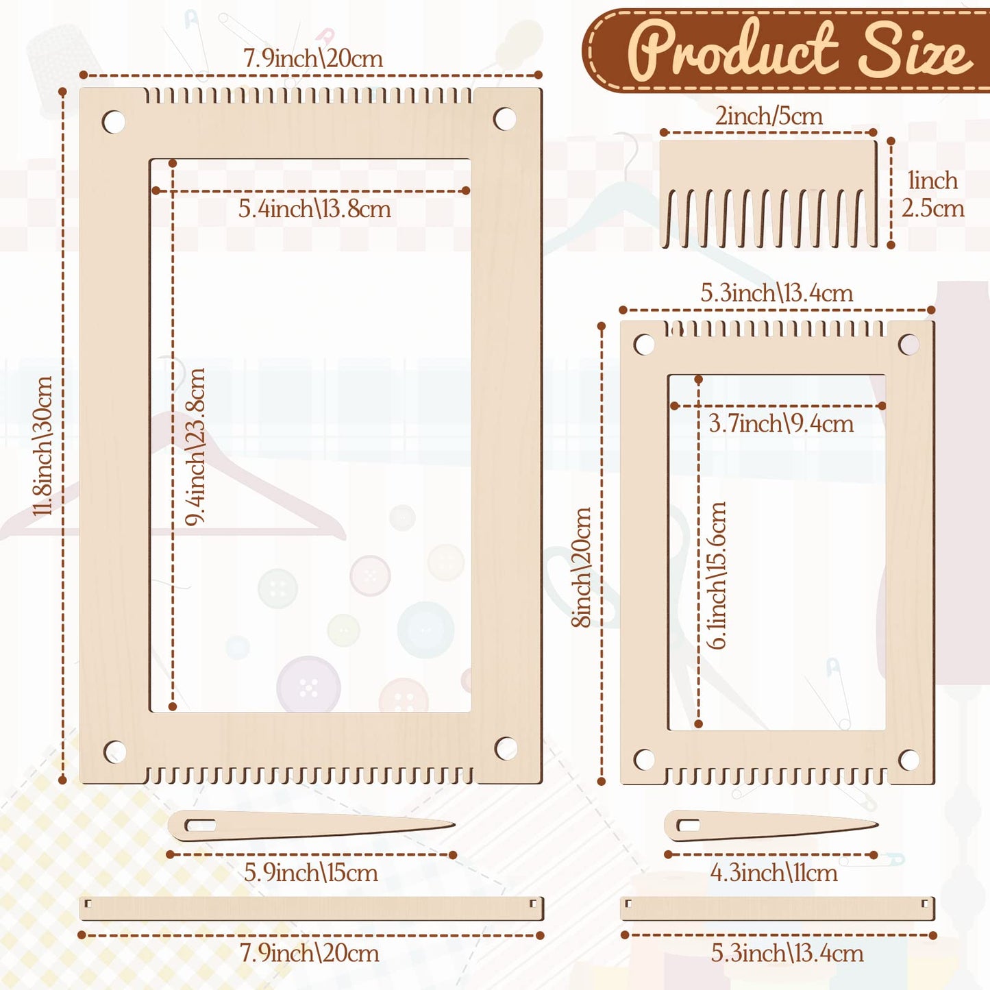 7 Pcs Weaving Loom Kit Small Weaving Loom for Beginners Wooden DIY with Wooden Stick, Comb, Crochet Needle for Adults Beginners Lovers