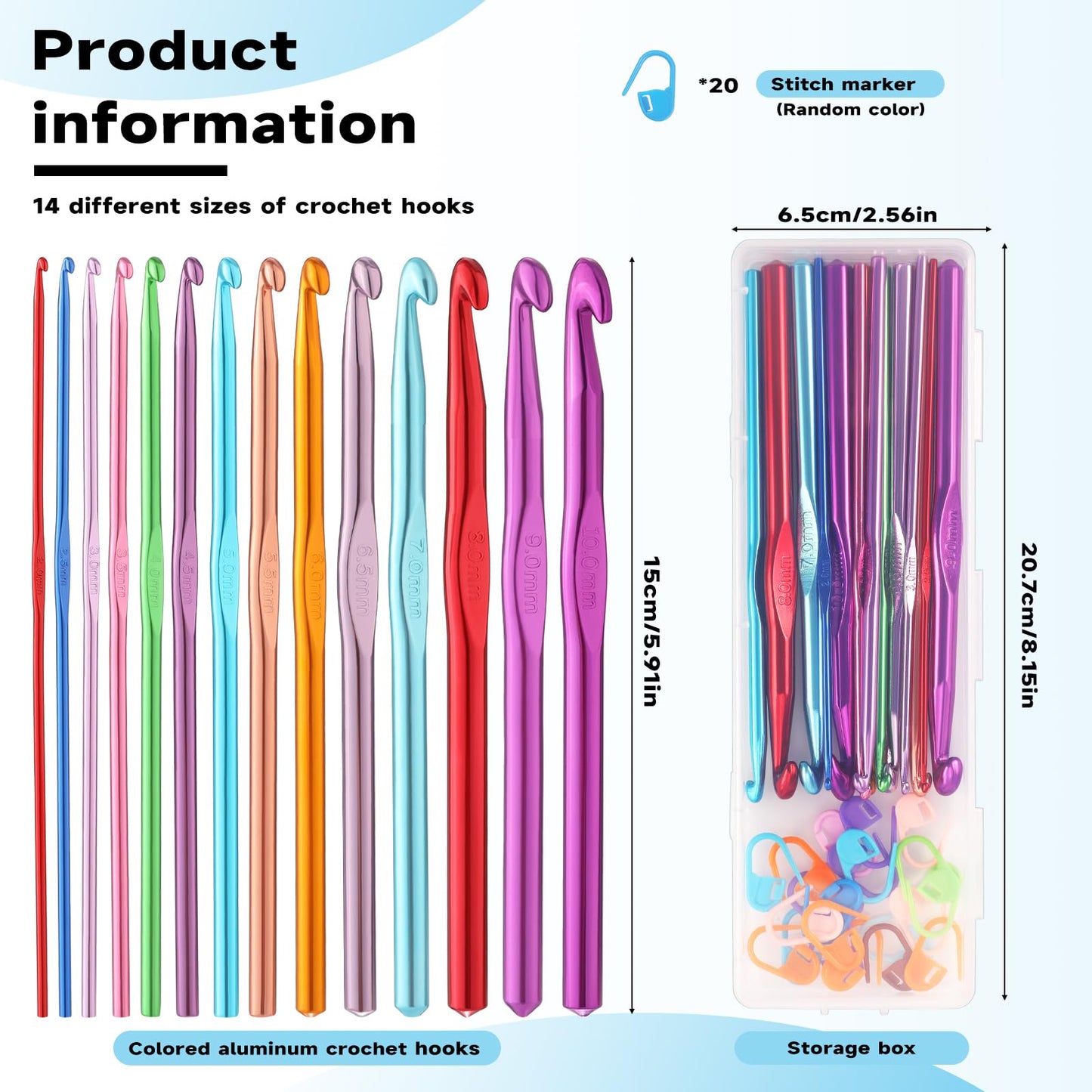 Mayboos 35 Pcs Crochet Hooks Set, Coloured Aluminum Ergonomic Handle Crochet Knitting Needles Craft Yarn for Beginners and Experienced Crochet Hook