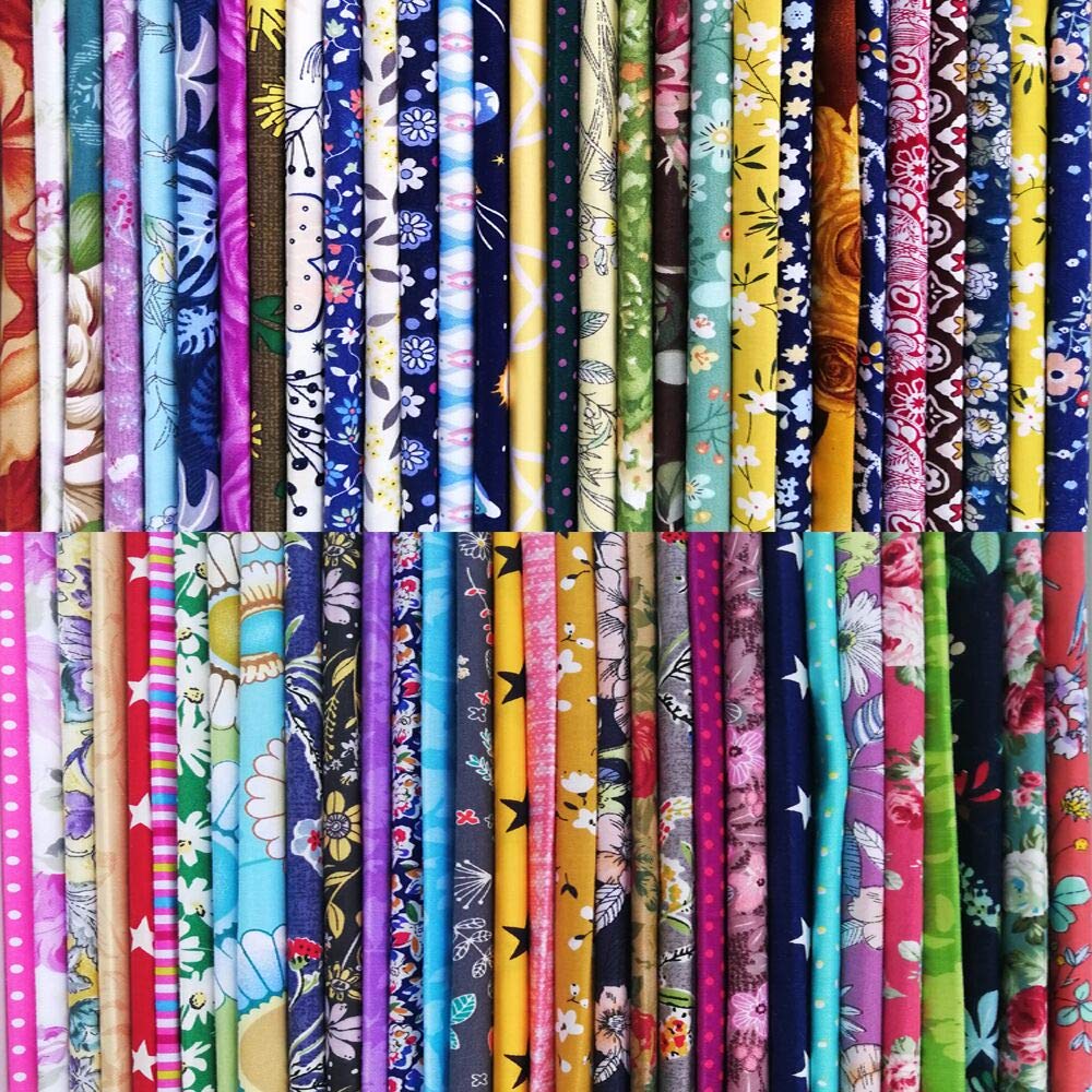 50pcs 8 x 8 inches Cotton Fabric Bundle Squares for Quilting Sewing, Precut Fabric Squares for Craft Patchwork