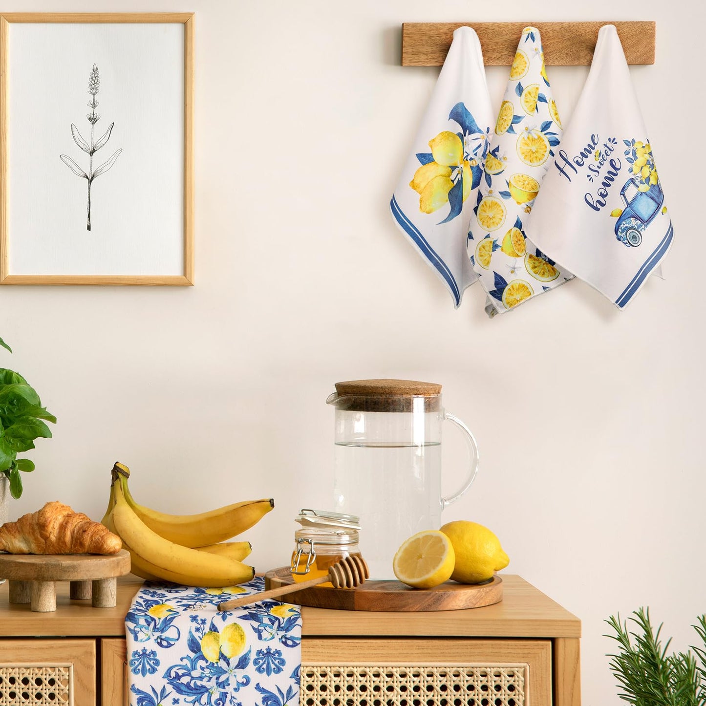 Sratte 6 Pcs Lemon Kitchen Towels 24 x 16 Inch Capri Tiles Lemon Tea Dishtowels Farmhouse Absorbent Blue Yellow Hand Bathroom Towel for Holiday Kitchen Bathroom Amalfi Coast Party Decor Gifts