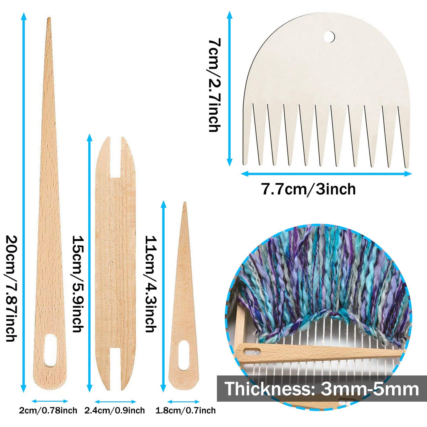 Wood Weaving Tools Set, with Crochet Needle and Comb Wooden Shuttles Stick for Inkle Loom Knitted DIY Craft Supplies