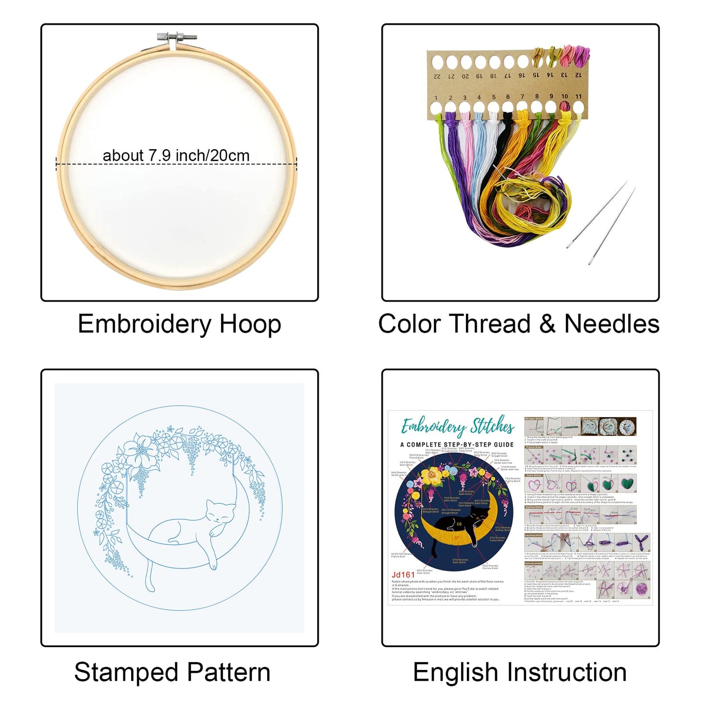 Louise Maelys Cat Moon Embroidery kit for Beginners,Cross Stitch Kits for Adult Including Cloth,Hoop, Color Threads,Needles and Instruction