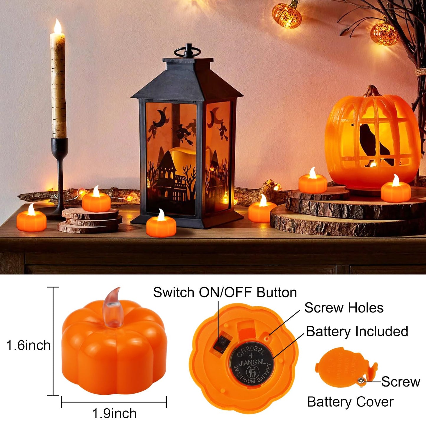 Halloween Pumpkin Tea Lights Decorations Fall Decor, 12 Pack LED Orange Pumpkin Lights Flameless Candles Battery Operated, Thanksgiving Flickering Tealight Candle for Home Table Indoor Party Decor