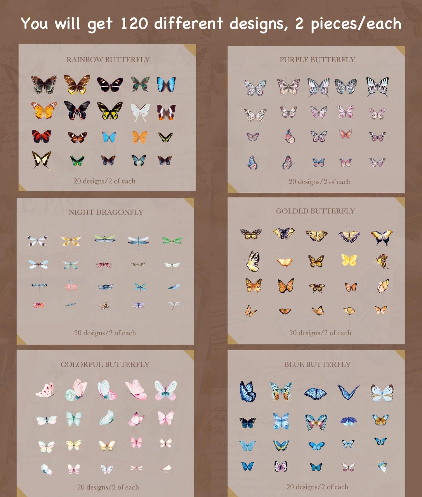 Knaid Butterfly Dragonfly Insects Stickers Set (240 Pieces) - PET Transparent Waterproof Decorative Decals for Scrapbook DIY Crafts Album Bullet Journal Planner Water Bottles Phone Cases Laptops