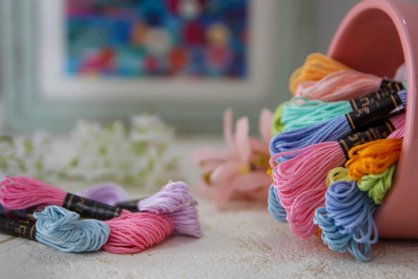 Pack of 12 Popular Colours Premium Embroidery Thread | 100% Egyptian Cotton Premium Skeins | Cross Stitch Embroidery Floss | Oeko TEX Certified| (12, Spring Macaron)