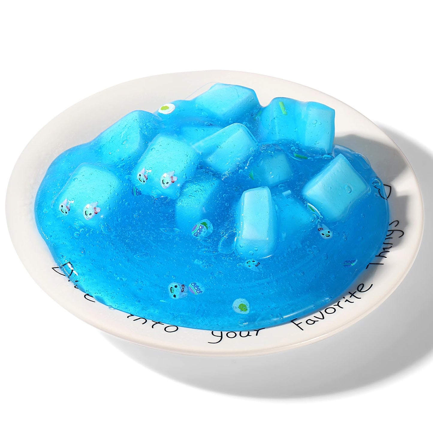 2 Packs Jelly Cube Crunchy Slime Kit,Non Sticky,Super Soft Sludge Toy,Birthday Gifts for Kids,DIY Crystal Glue Boba Slime Party Favor for Girls & Boys(Blue,Yellow)